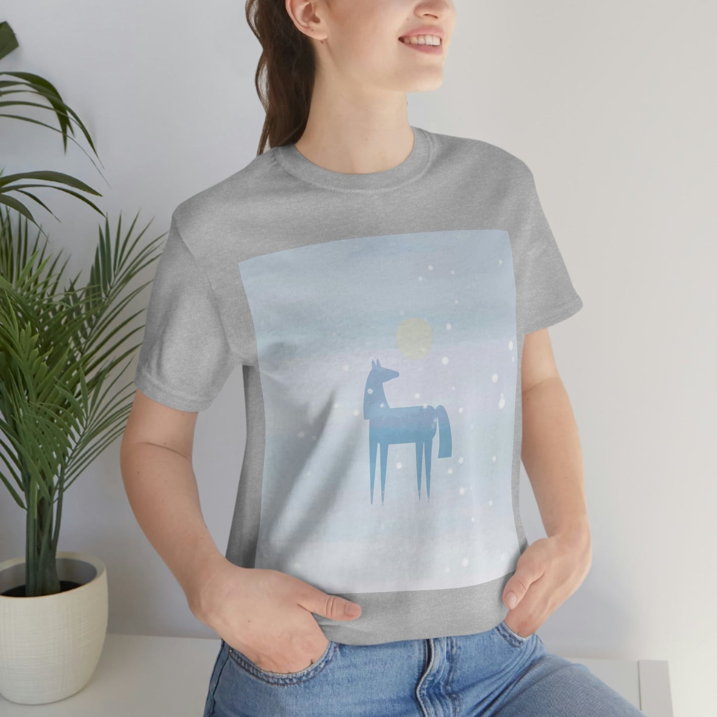 Horse Under the Snow Winter Landscape Unisex Jersey Short Sleeve T-Shirt Ichaku [Perfect Gifts Selection]