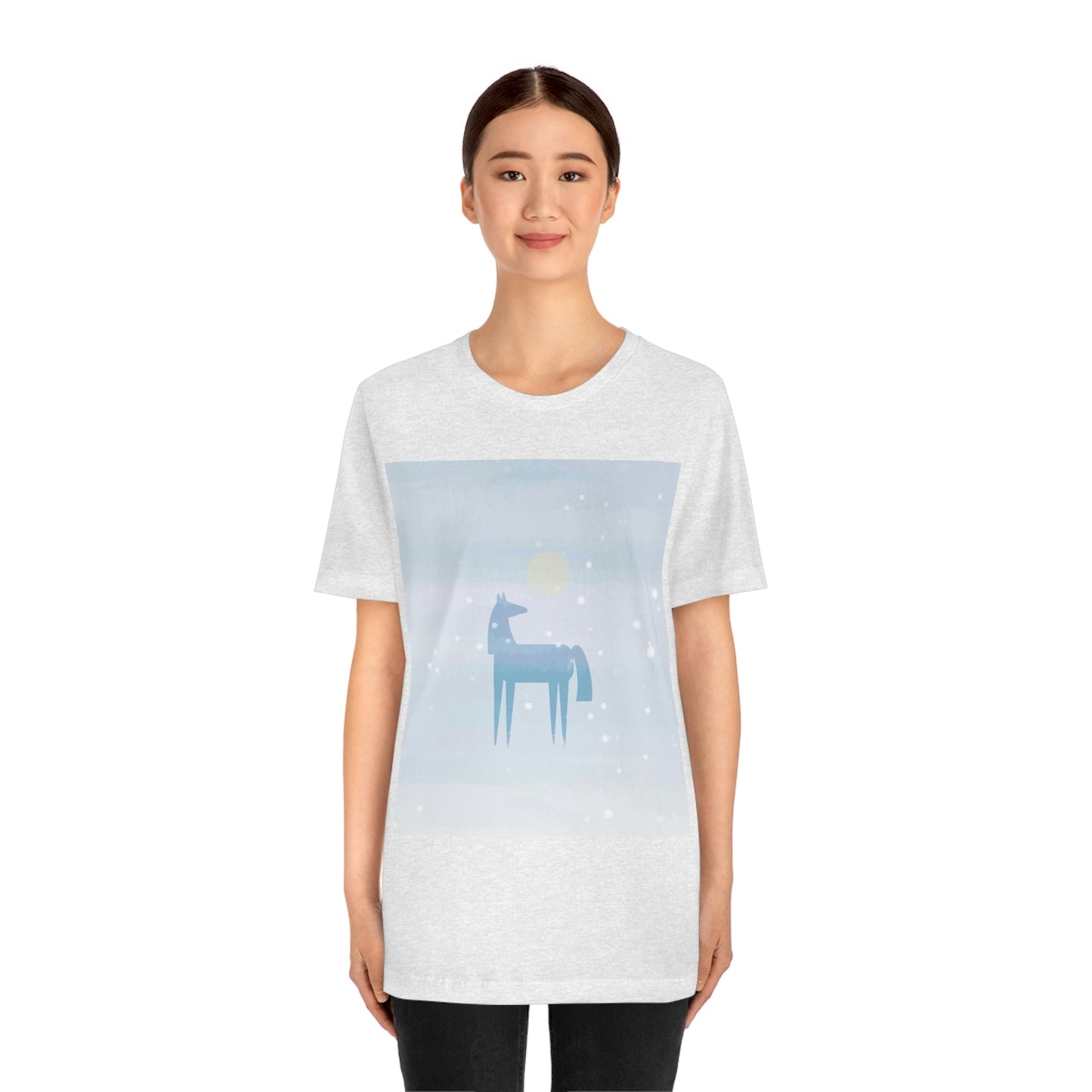 Horse Under the Snow Winter Landscape Unisex Jersey Short Sleeve T-Shirt Ichaku [Perfect Gifts Selection]