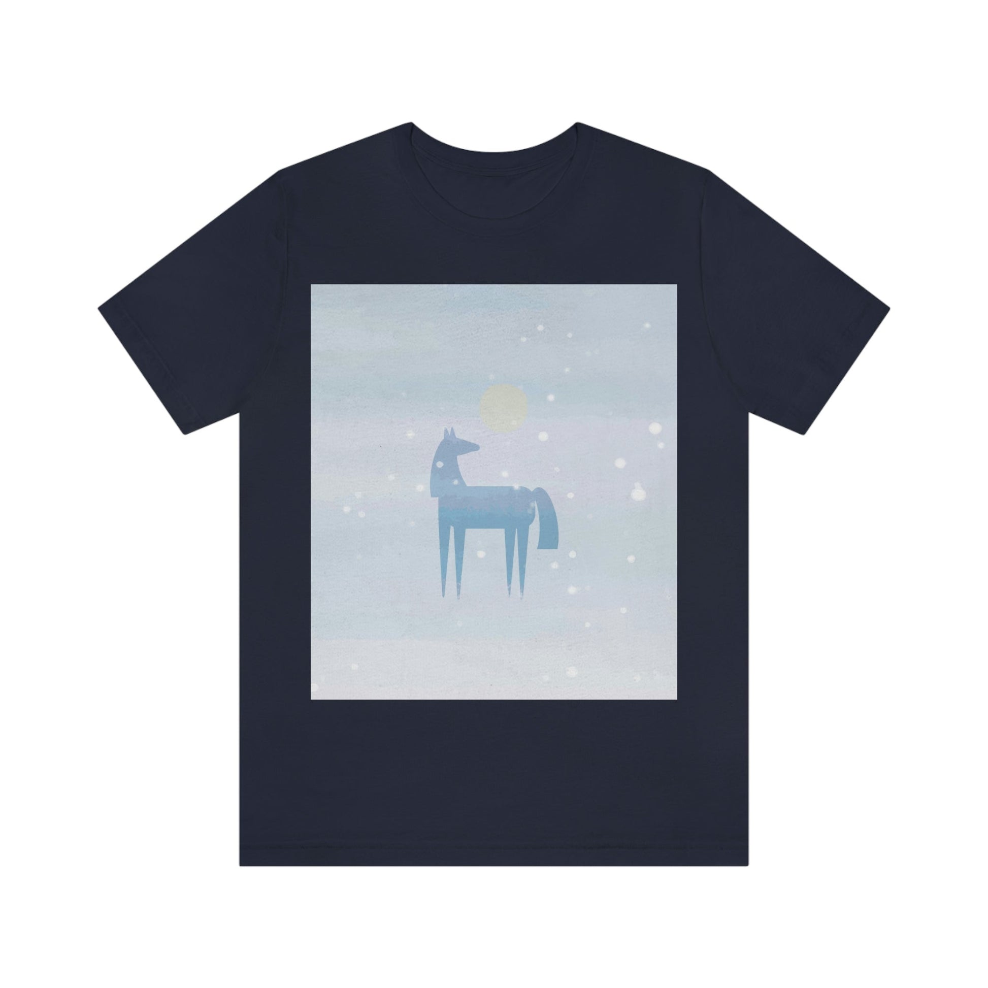 Horse Under the Snow Winter Landscape Unisex Jersey Short Sleeve T-Shirt Ichaku [Perfect Gifts Selection]