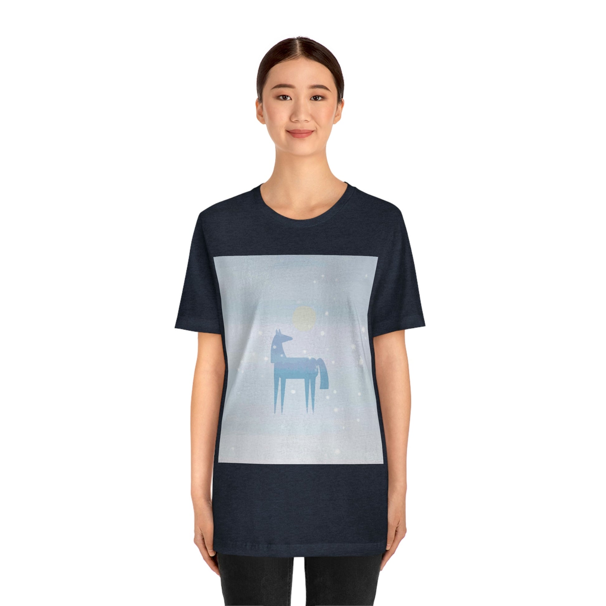 Horse Under the Snow Winter Landscape Unisex Jersey Short Sleeve T-Shirt Ichaku [Perfect Gifts Selection]