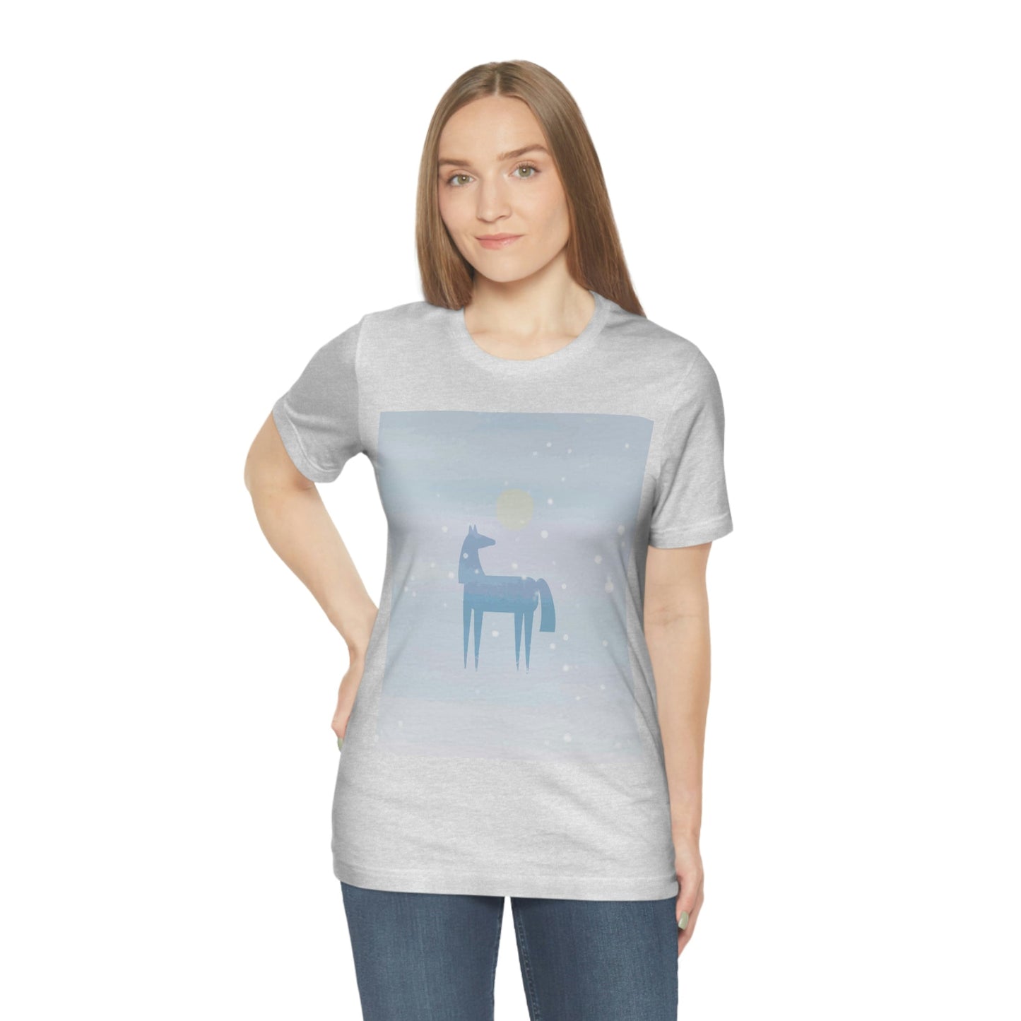 Horse Under the Snow Winter Landscape Unisex Jersey Short Sleeve T-Shirt Ichaku [Perfect Gifts Selection]