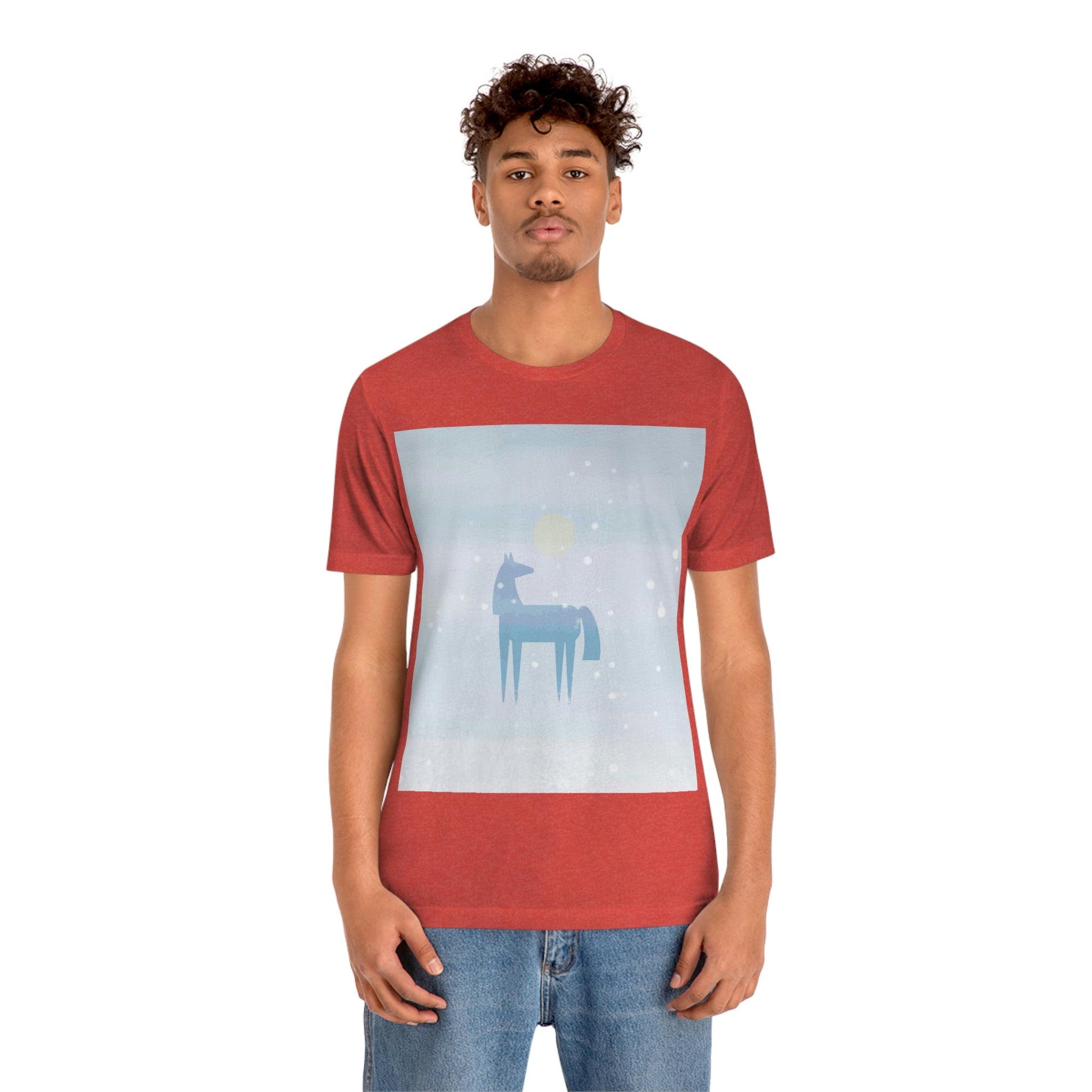 Horse Under the Snow Winter Landscape Unisex Jersey Short Sleeve T-Shirt Ichaku [Perfect Gifts Selection]