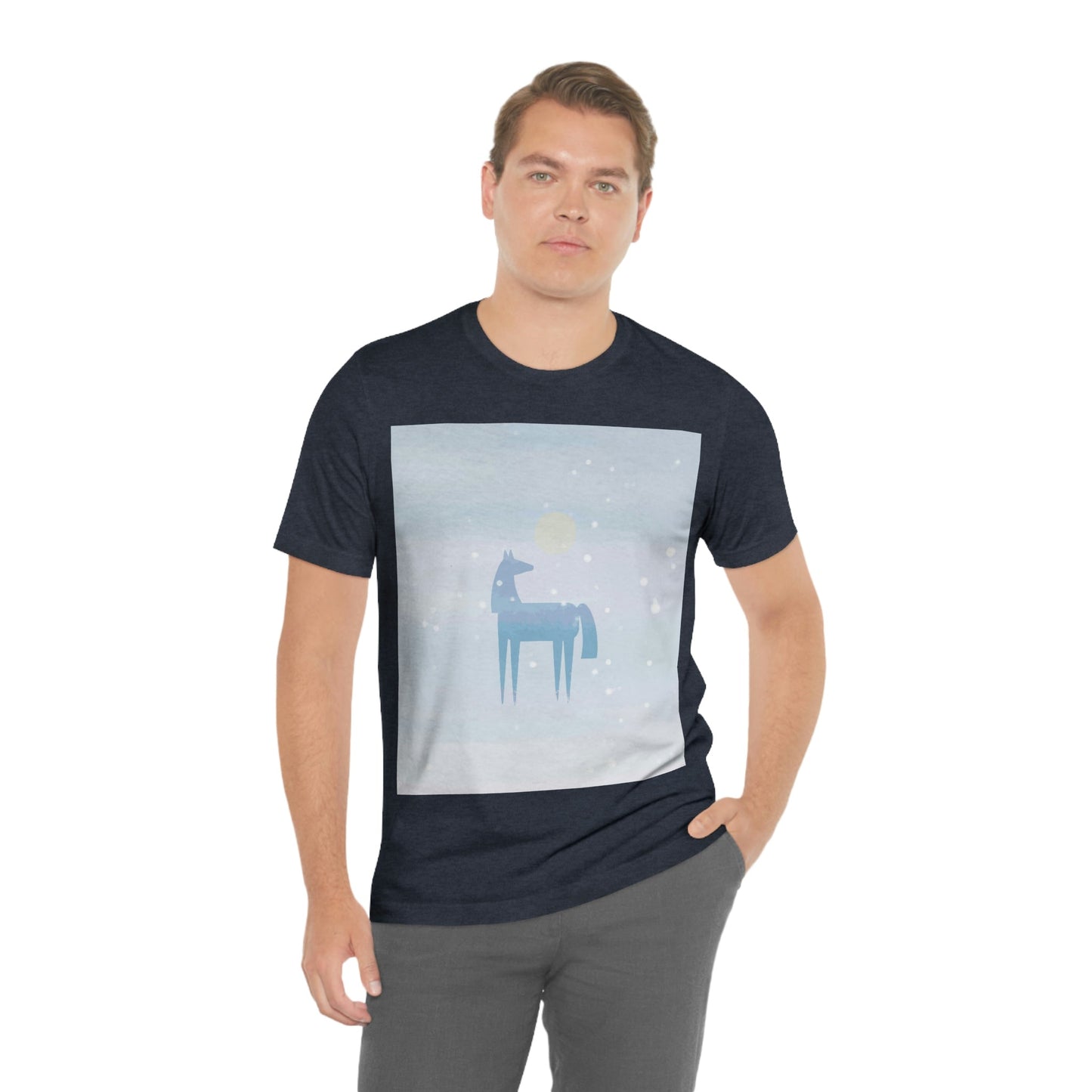 Horse Under the Snow Winter Landscape Unisex Jersey Short Sleeve T-Shirt Ichaku [Perfect Gifts Selection]