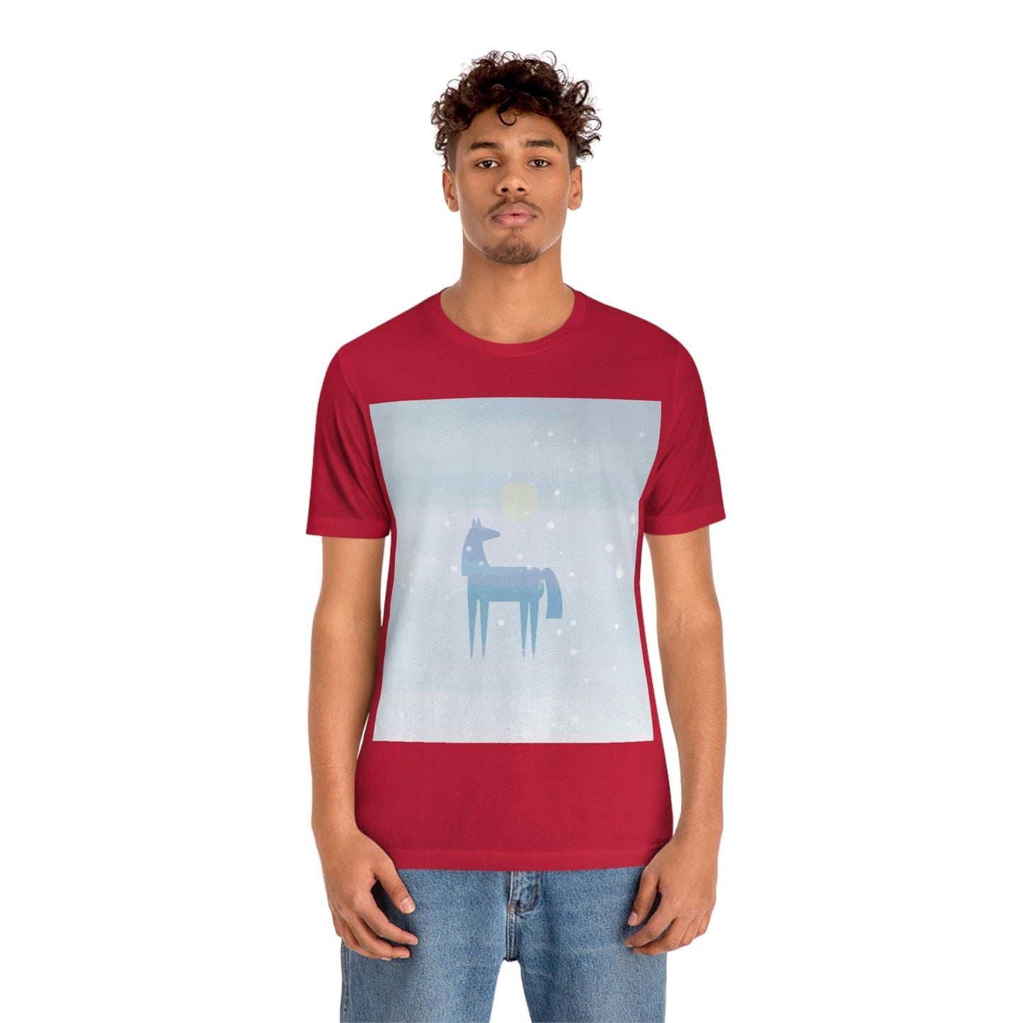 Horse Under the Snow Winter Landscape Unisex Jersey Short Sleeve T-Shirt Ichaku [Perfect Gifts Selection]