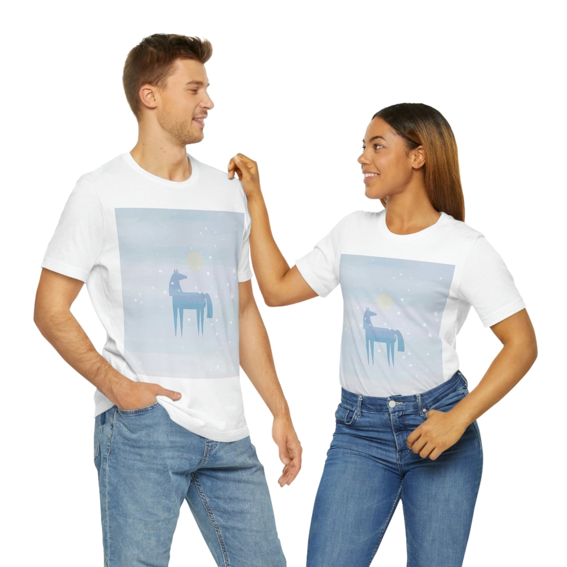 Horse Under the Snow Winter Landscape Unisex Jersey Short Sleeve T-Shirt Ichaku [Perfect Gifts Selection]