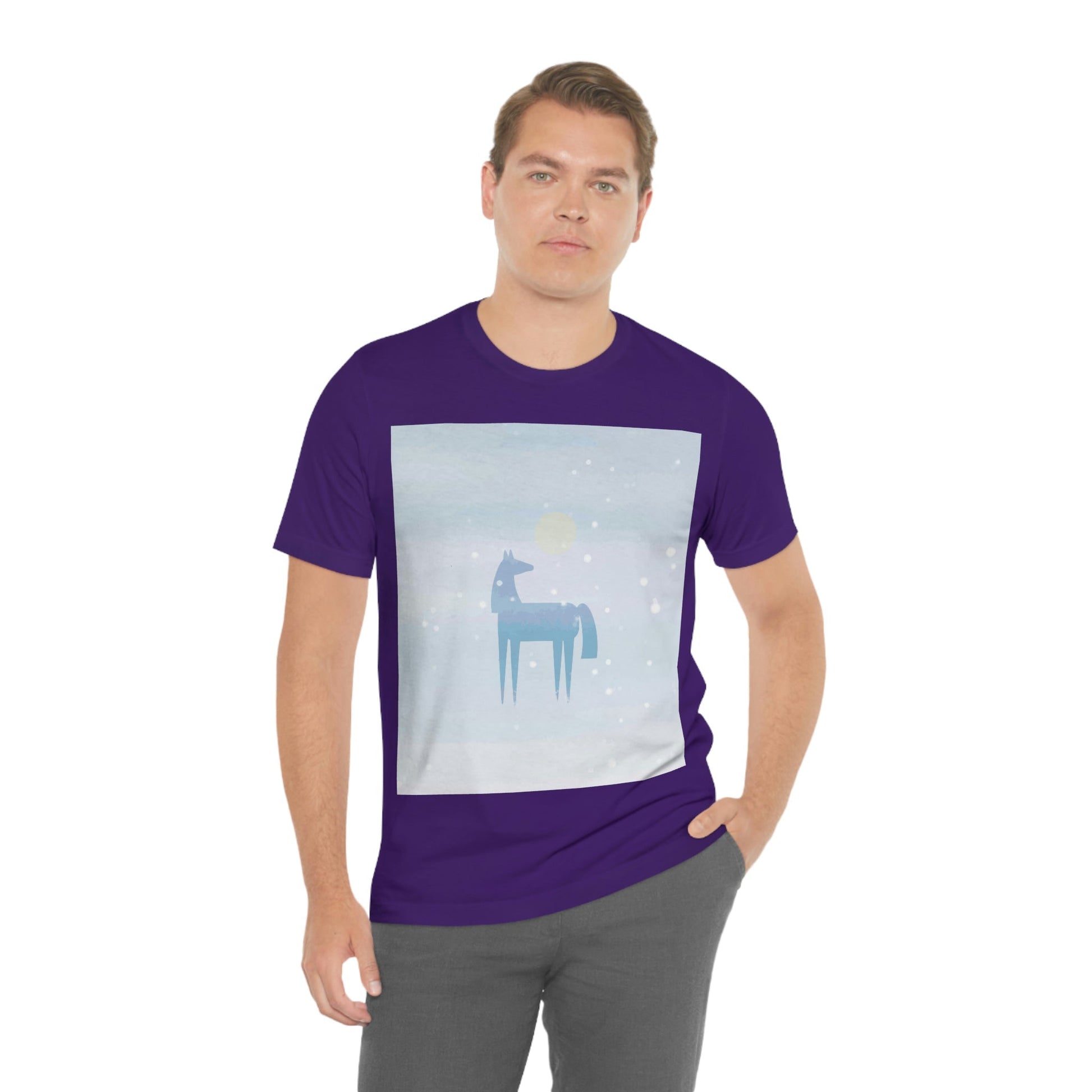 Horse Under the Snow Winter Landscape Unisex Jersey Short Sleeve T-Shirt Ichaku [Perfect Gifts Selection]