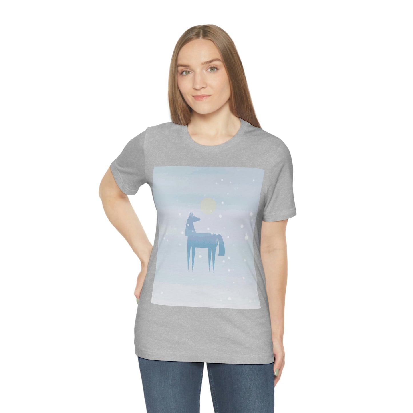 Horse Under the Snow Winter Landscape Unisex Jersey Short Sleeve T-Shirt Ichaku [Perfect Gifts Selection]