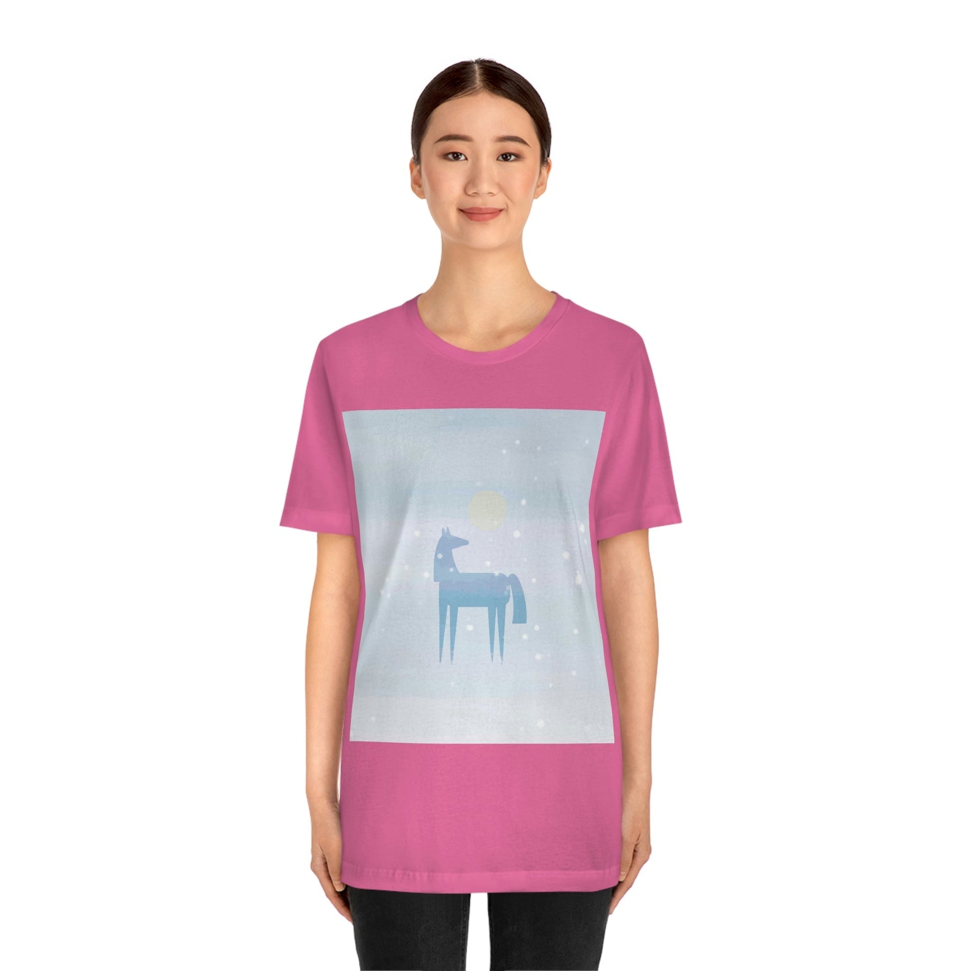 Horse Under the Snow Winter Landscape Unisex Jersey Short Sleeve T-Shirt Ichaku [Perfect Gifts Selection]