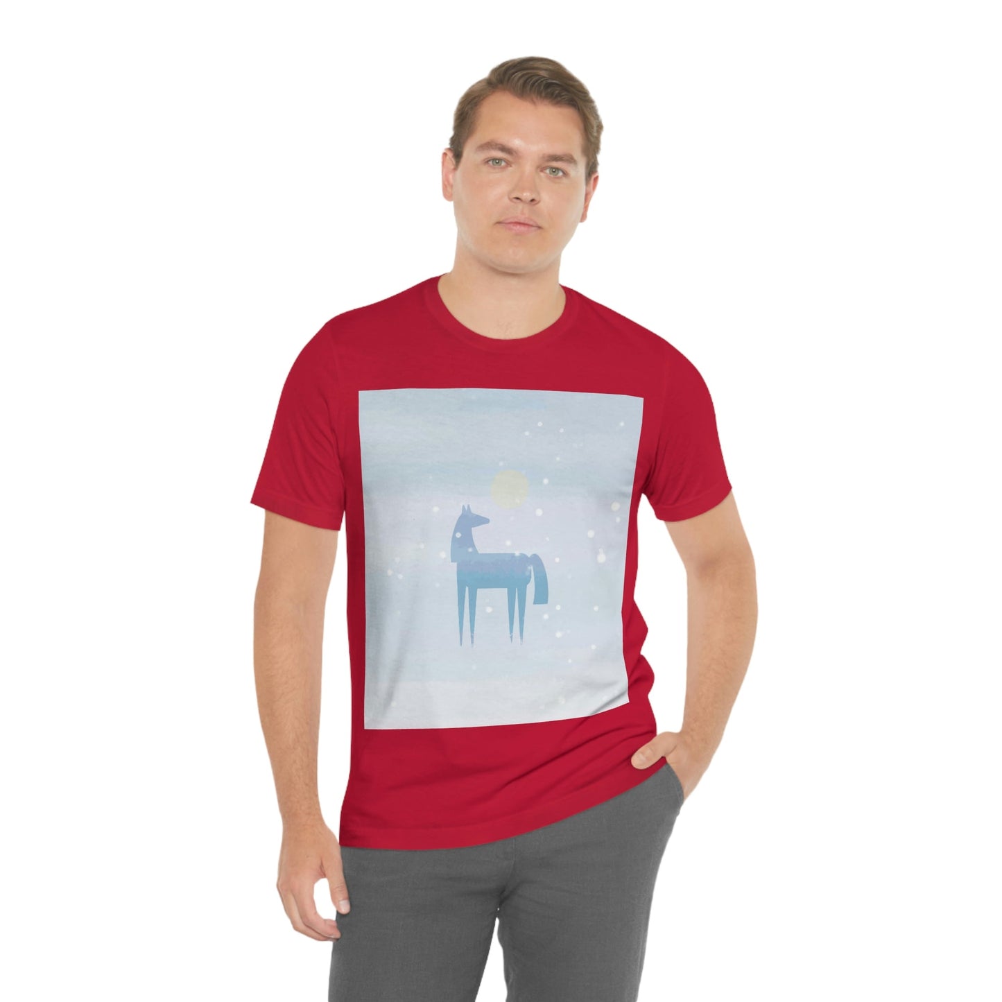 Horse Under the Snow Winter Landscape Unisex Jersey Short Sleeve T-Shirt Ichaku [Perfect Gifts Selection]