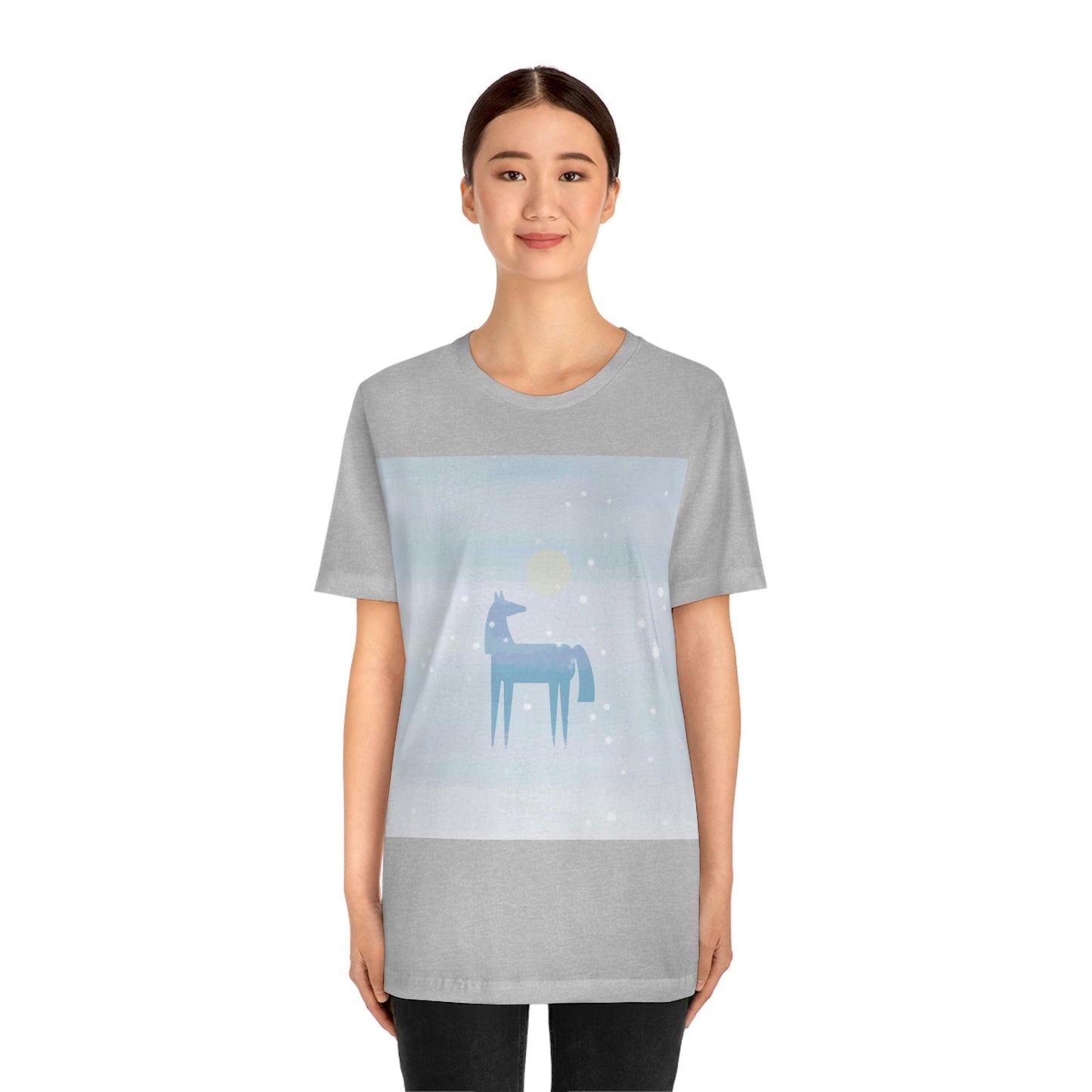 Horse Under the Snow Winter Landscape Unisex Jersey Short Sleeve T-Shirt Ichaku [Perfect Gifts Selection]