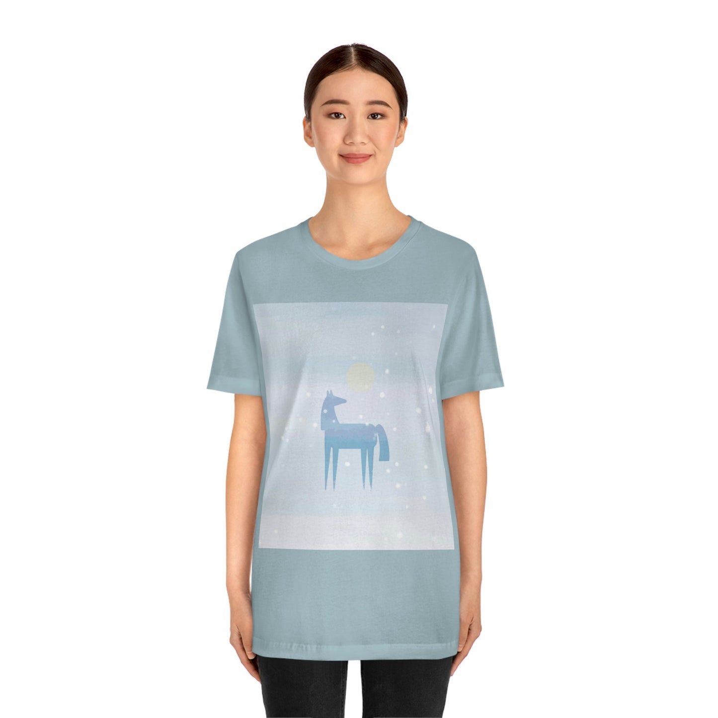 Horse Under the Snow Winter Landscape Unisex Jersey Short Sleeve T-Shirt Ichaku [Perfect Gifts Selection]