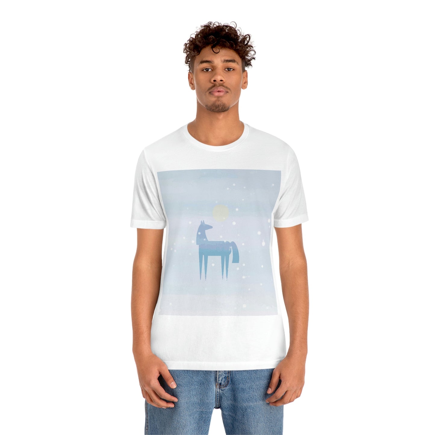 Horse Under the Snow Winter Landscape Unisex Jersey Short Sleeve T-Shirt Ichaku [Perfect Gifts Selection]