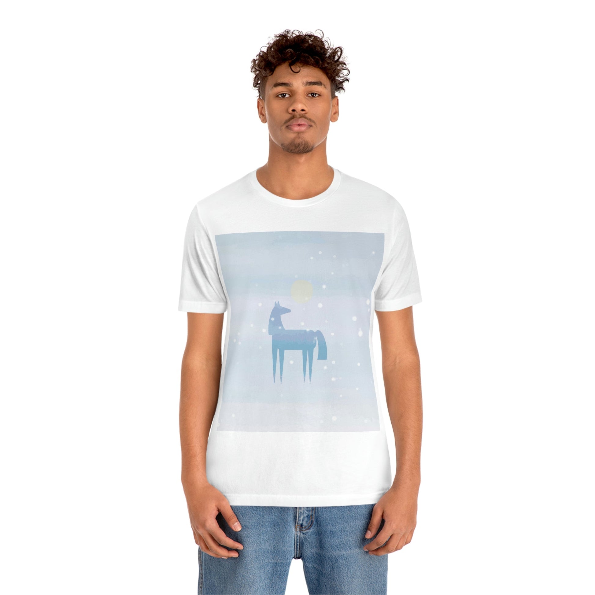 Horse Under the Snow Winter Landscape Unisex Jersey Short Sleeve T-Shirt Ichaku [Perfect Gifts Selection]