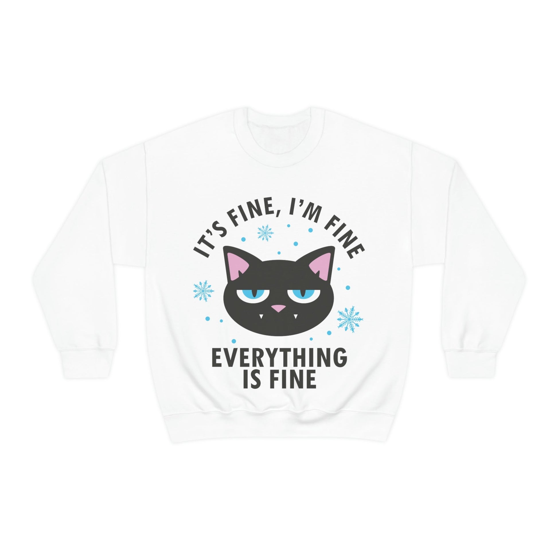 I Am Fine Everything is Fine Funny Cat Meme Quotes Black Text Unisex Heavy Blend™ Crewneck Sweatshirt Ichaku [Perfect Gifts Selection]