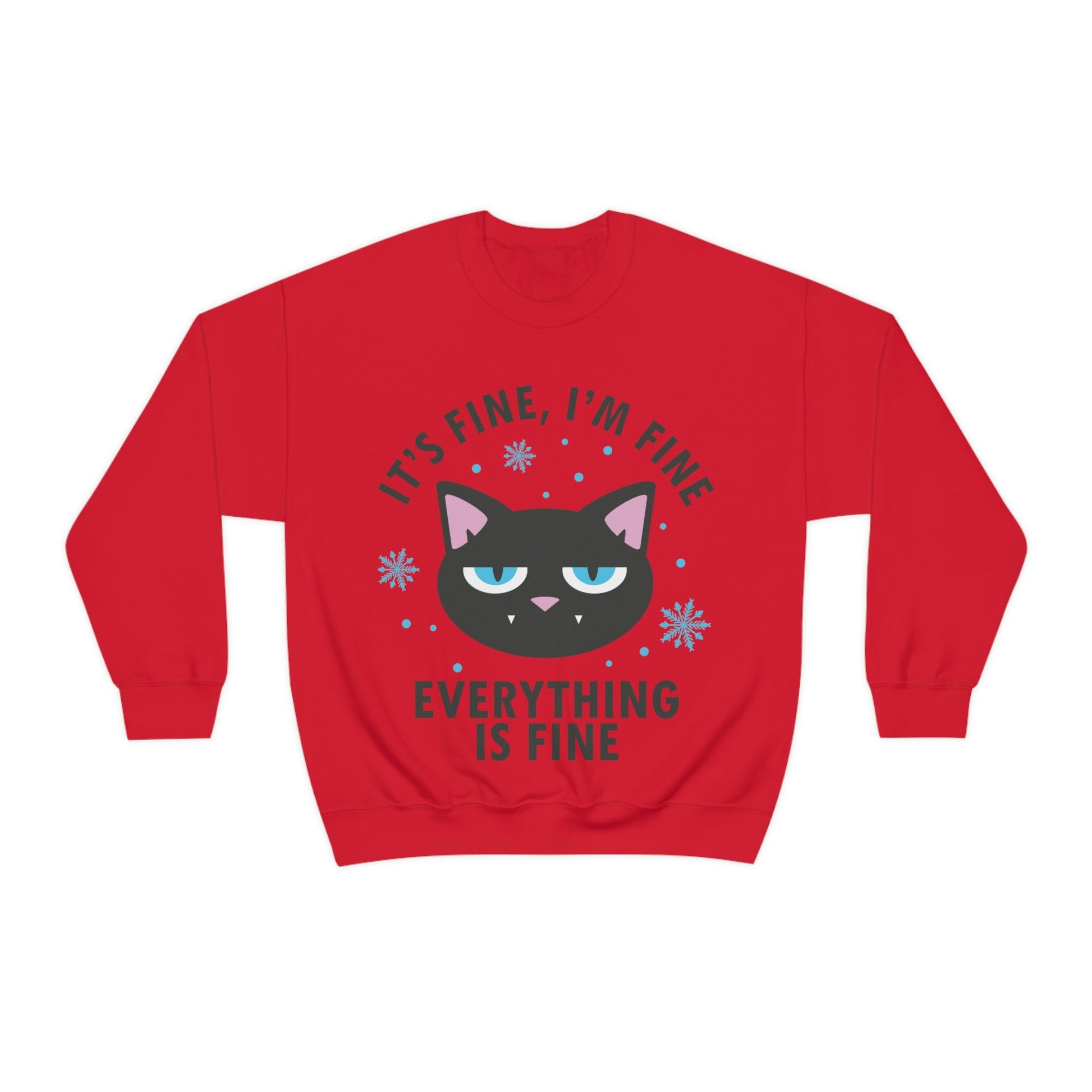 I Am Fine Everything is Fine Funny Cat Meme Quotes Black Text Unisex Heavy Blend™ Crewneck Sweatshirt Ichaku [Perfect Gifts Selection]