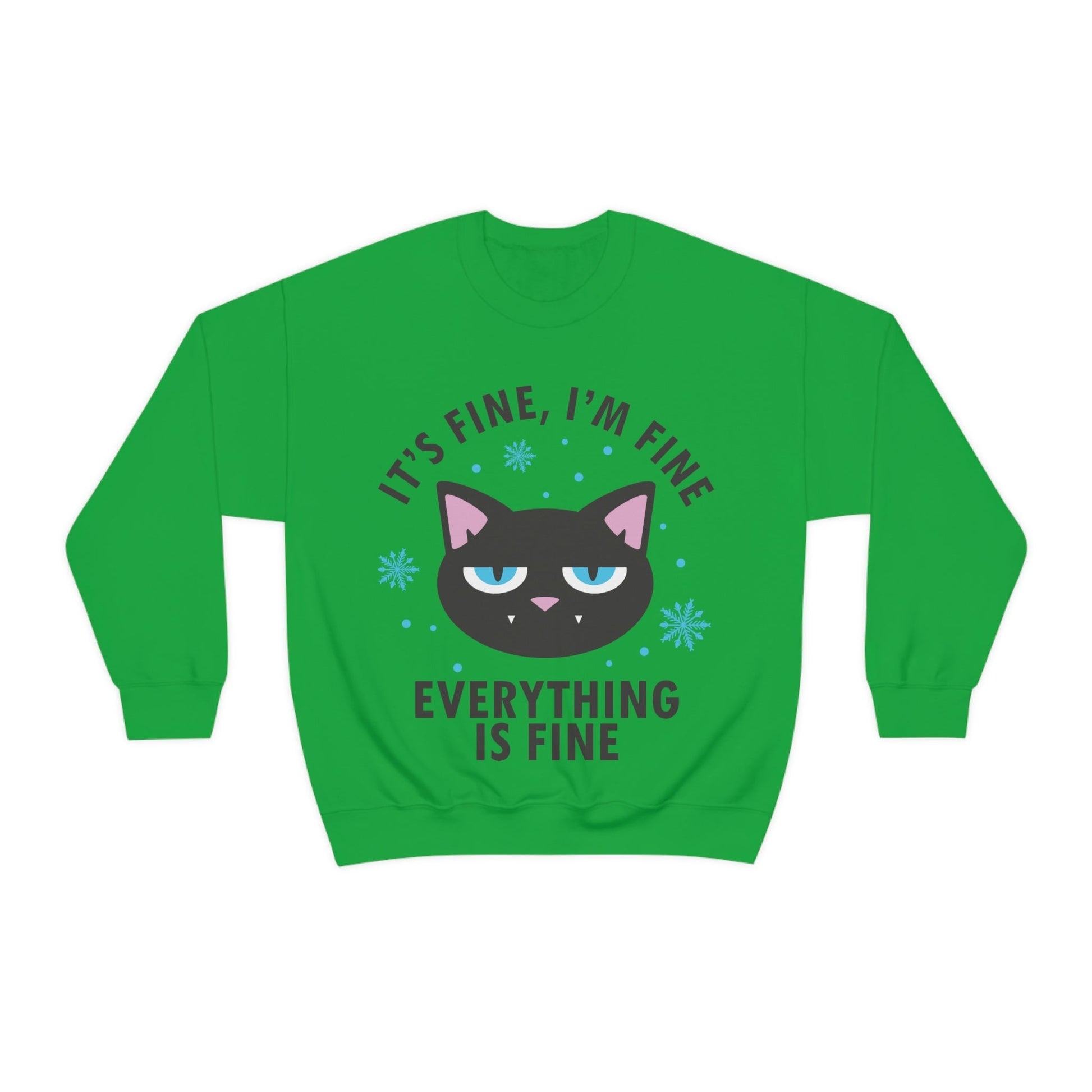 I Am Fine Everything is Fine Funny Cat Meme Quotes Black Text Unisex Heavy Blend™ Crewneck Sweatshirt Ichaku [Perfect Gifts Selection]