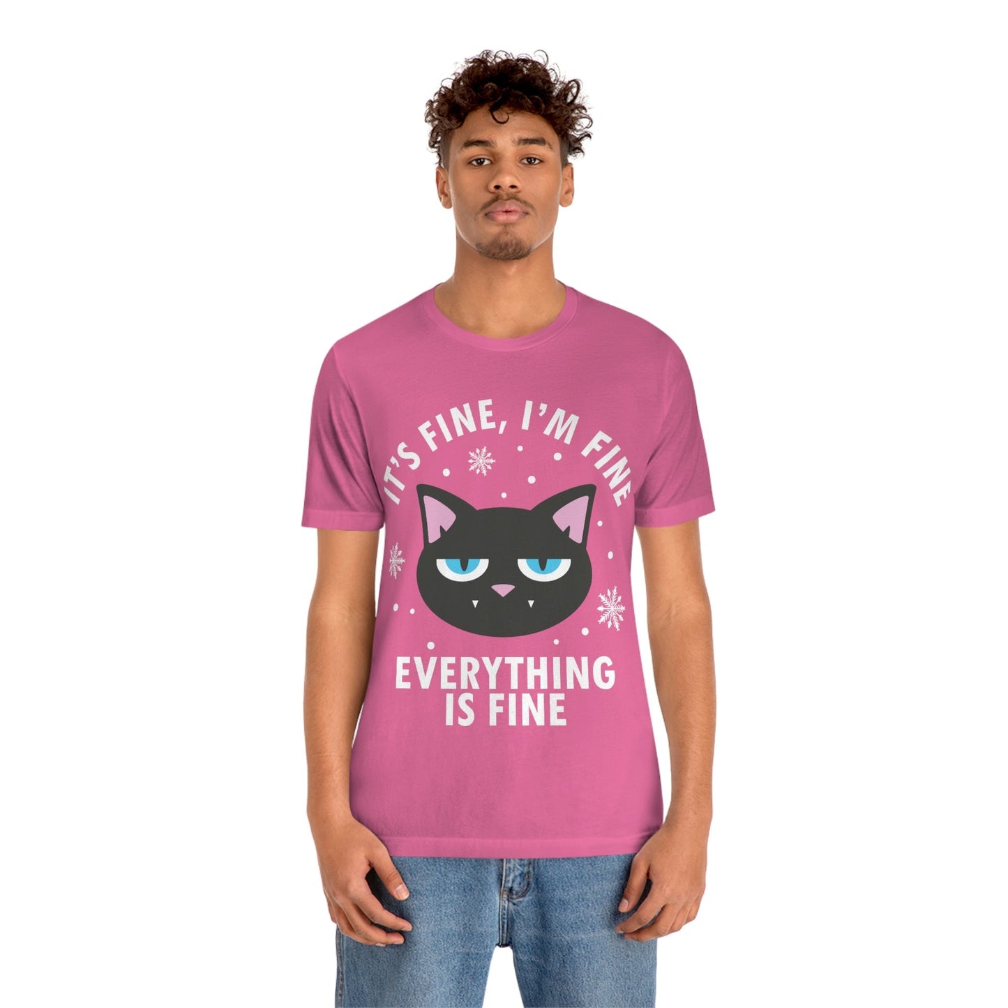 I Am Fine Everything is Fine Funny Cat Meme Quotes Unisex Jersey Short Sleeve T-Shirt Ichaku [Perfect Gifts Selection]