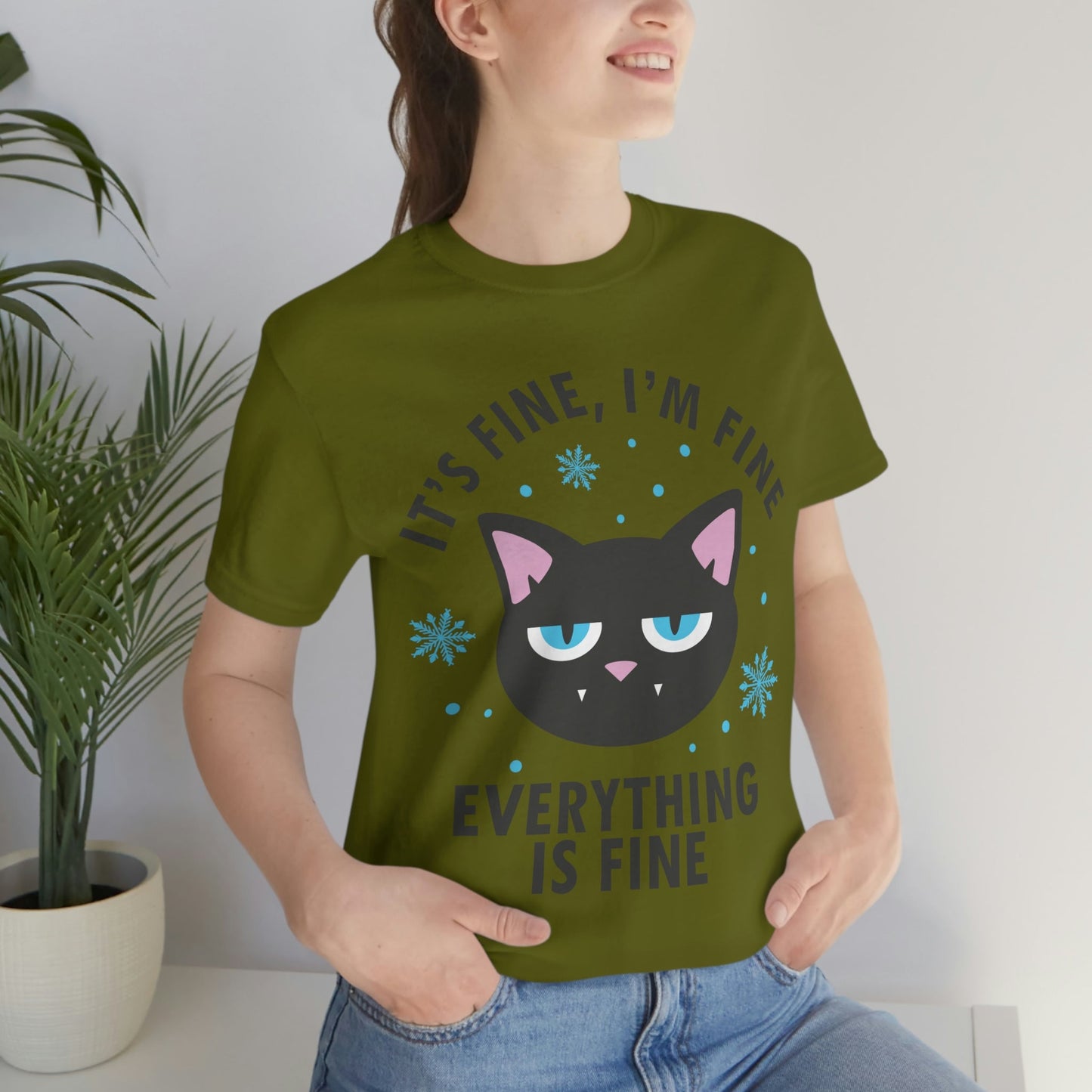 I Am Fine Everything is Fine Funny Cat Meme Quotes Unisex Jersey Short Sleeve T-Shirt Ichaku [Perfect Gifts Selection]