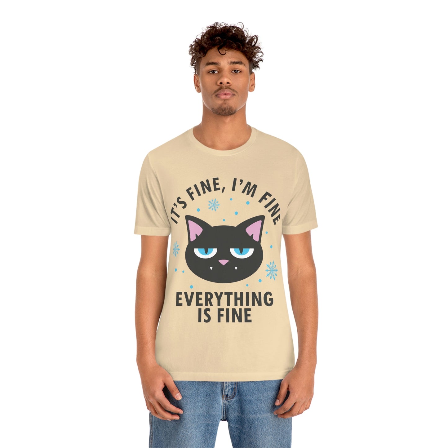 I Am Fine Everything is Fine Funny Cat Meme Quotes Unisex Jersey Short Sleeve T-Shirt Ichaku [Perfect Gifts Selection]