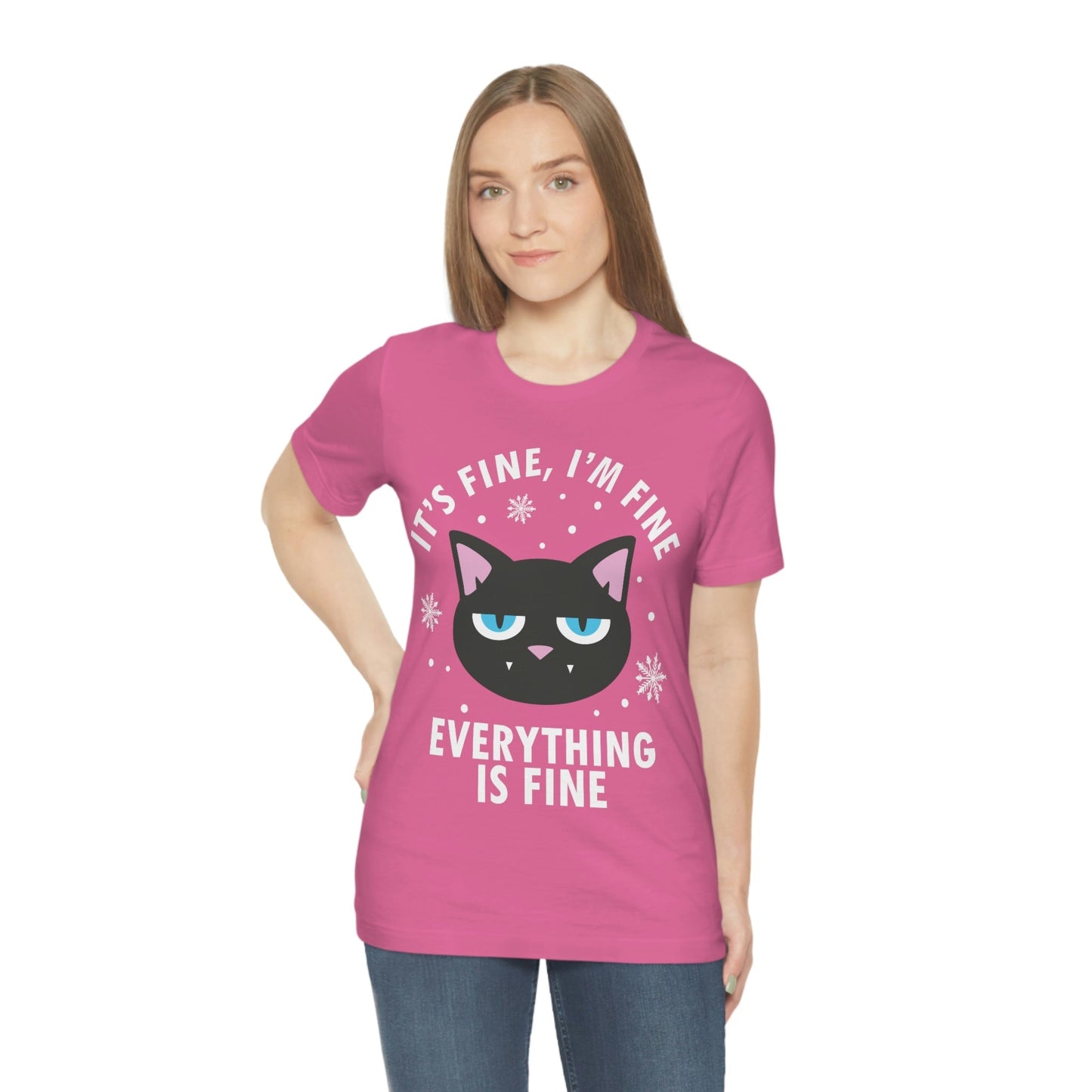 I Am Fine Everything is Fine Funny Cat Meme Quotes Unisex Jersey Short Sleeve T-Shirt Ichaku [Perfect Gifts Selection]