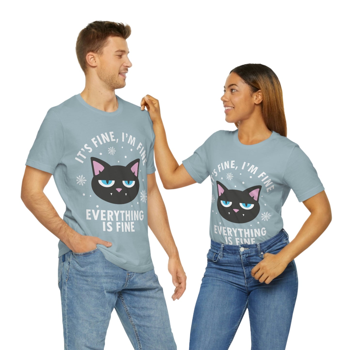 I Am Fine Everything is Fine Funny Cat Meme Quotes Unisex Jersey Short Sleeve T-Shirt Ichaku [Perfect Gifts Selection]