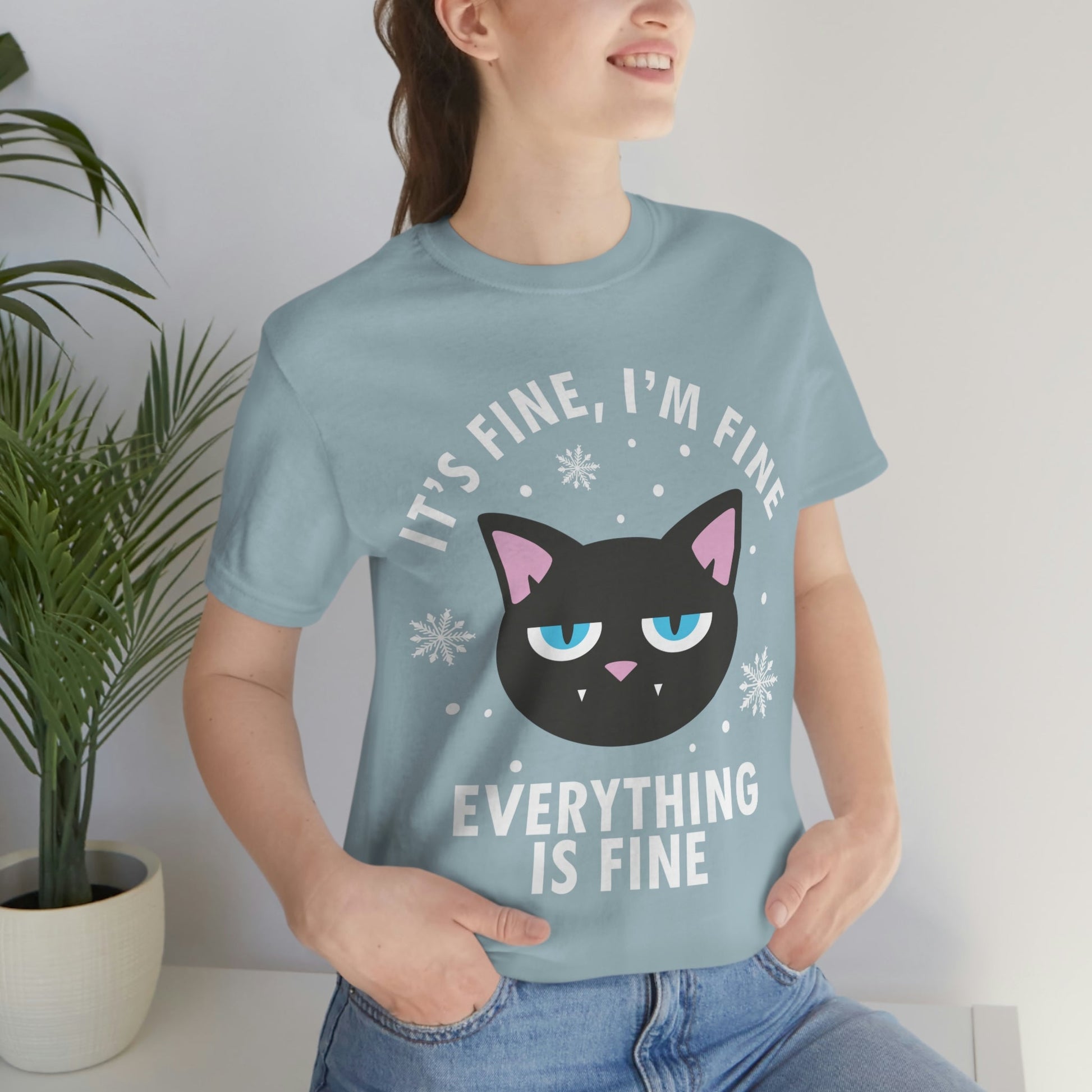 I Am Fine Everything is Fine Funny Cat Meme Quotes Unisex Jersey Short Sleeve T-Shirt Ichaku [Perfect Gifts Selection]