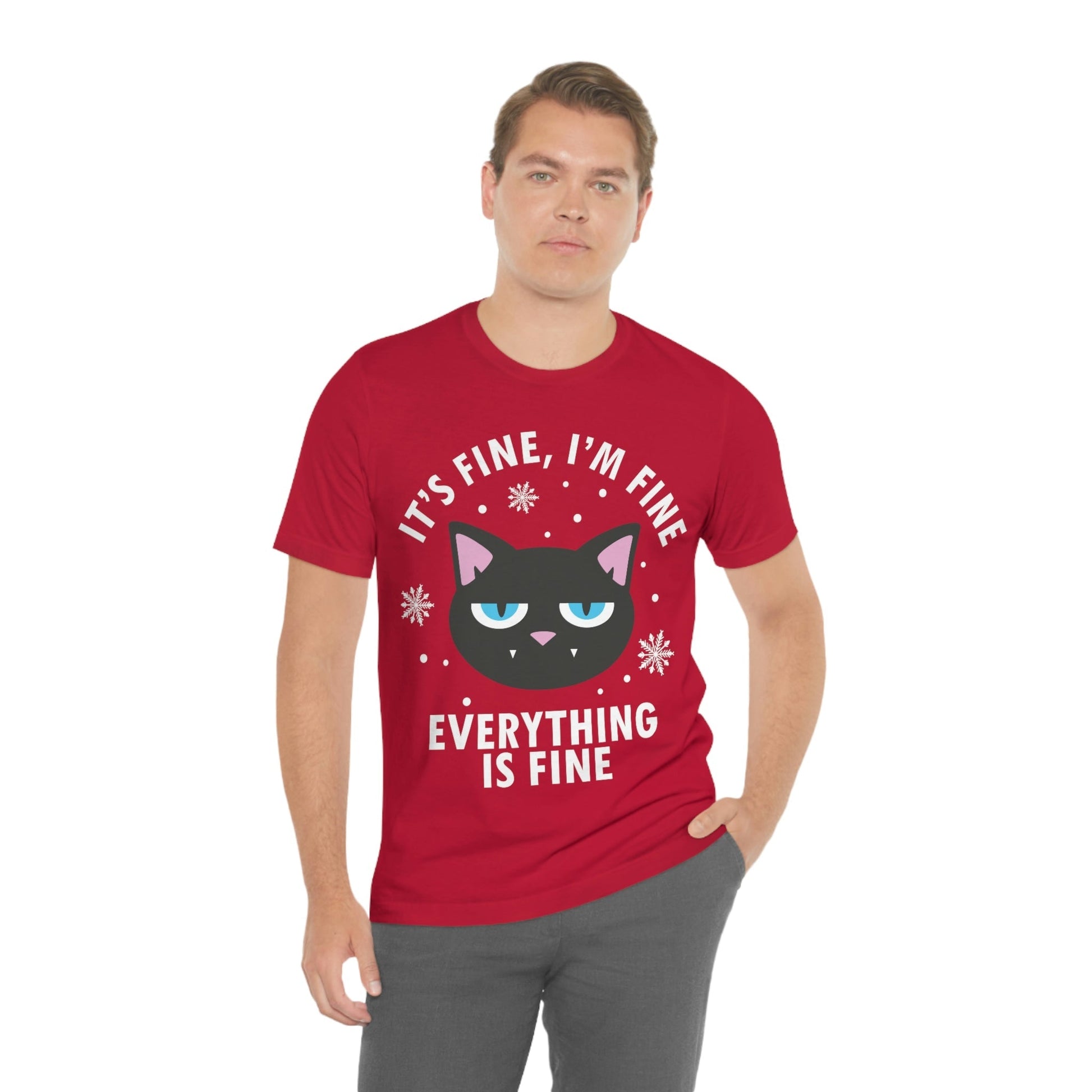 I Am Fine Everything is Fine Funny Cat Meme Quotes Unisex Jersey Short Sleeve T-Shirt Ichaku [Perfect Gifts Selection]