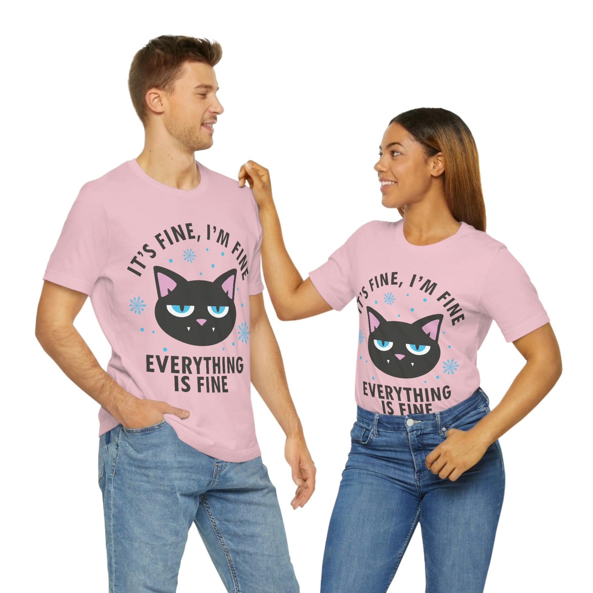 I Am Fine Everything is Fine Funny Cat Meme Quotes Unisex Jersey Short Sleeve T-Shirt Ichaku [Perfect Gifts Selection]