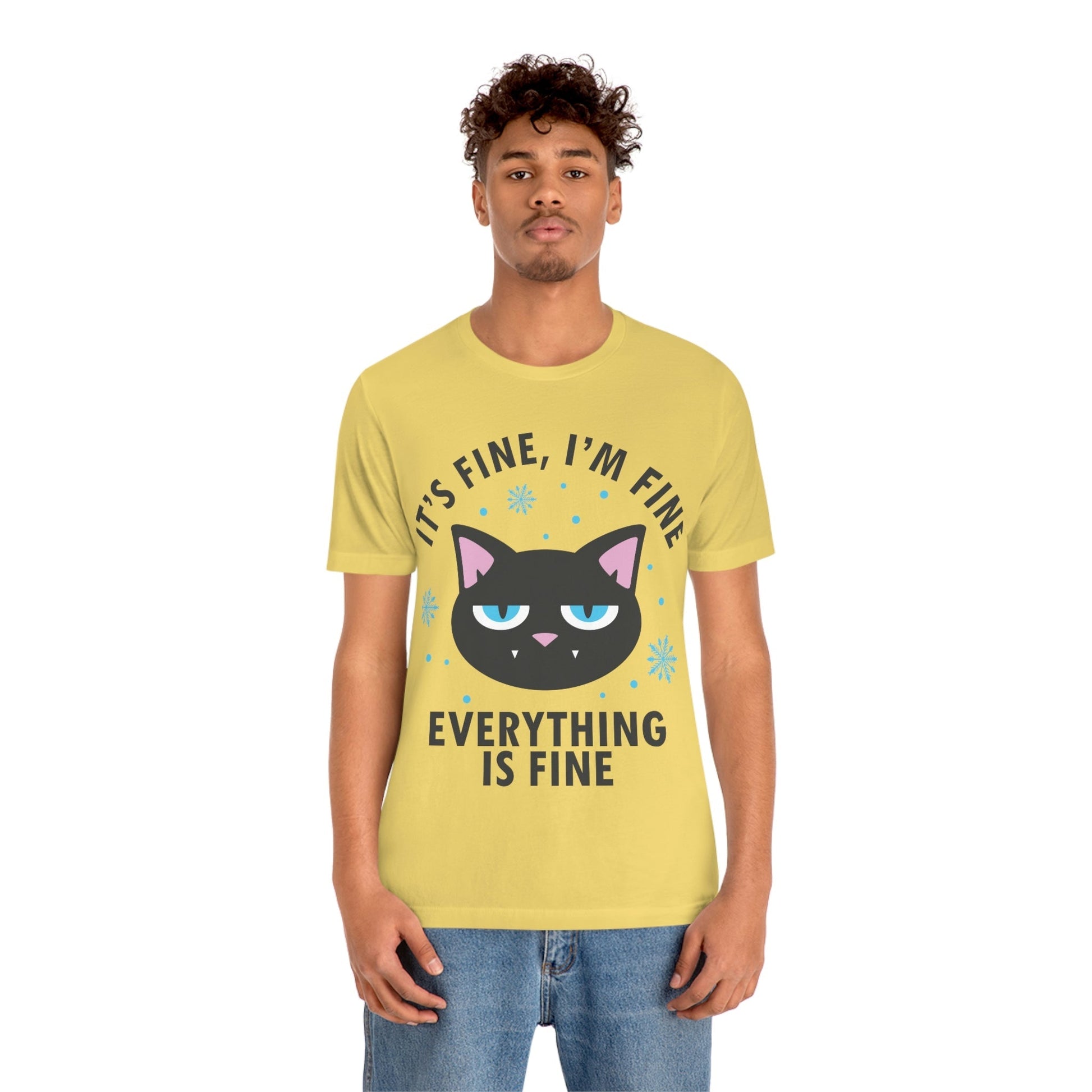 I Am Fine Everything is Fine Funny Cat Meme Quotes Unisex Jersey Short Sleeve T-Shirt Ichaku [Perfect Gifts Selection]