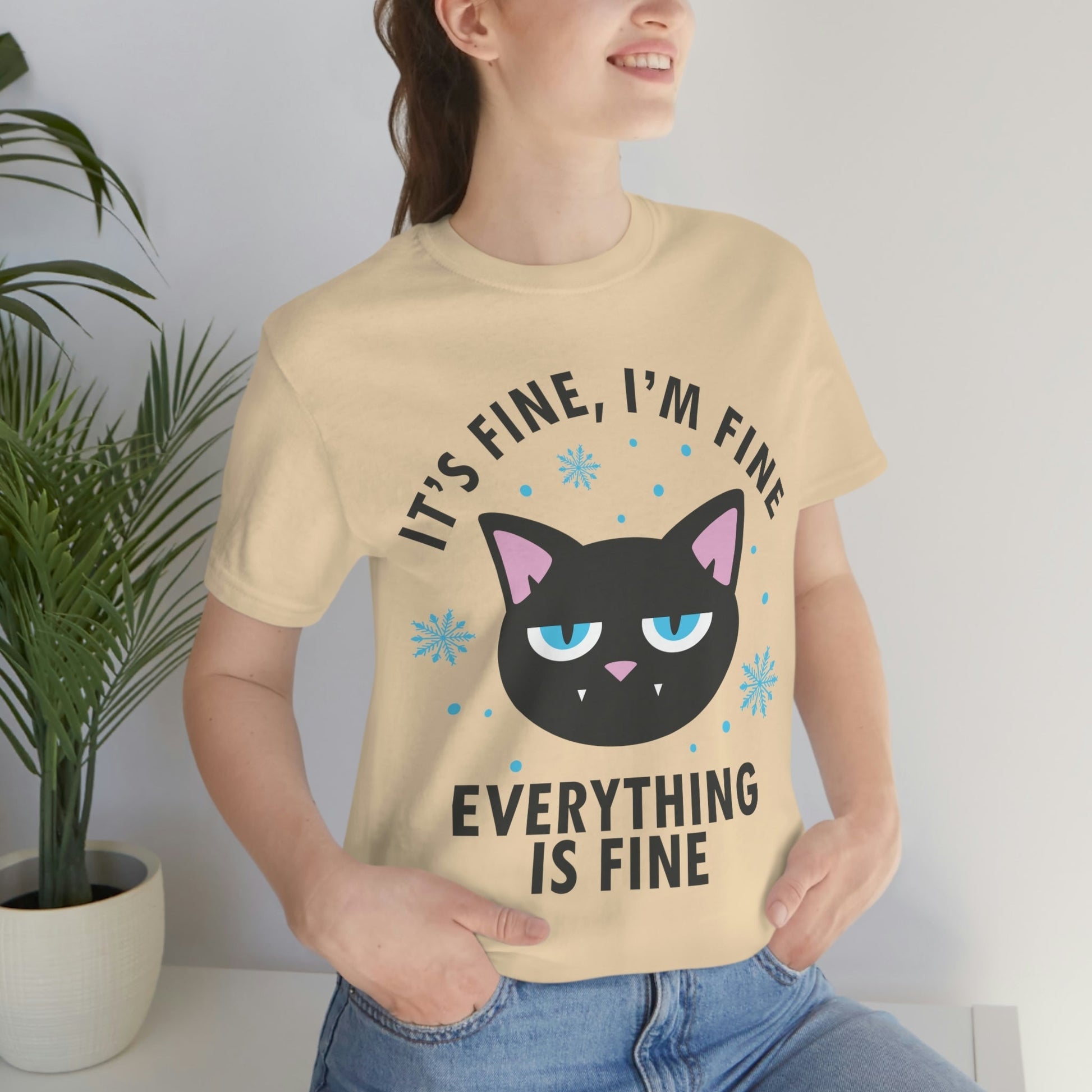 I Am Fine Everything is Fine Funny Cat Meme Quotes Unisex Jersey Short Sleeve T-Shirt Ichaku [Perfect Gifts Selection]