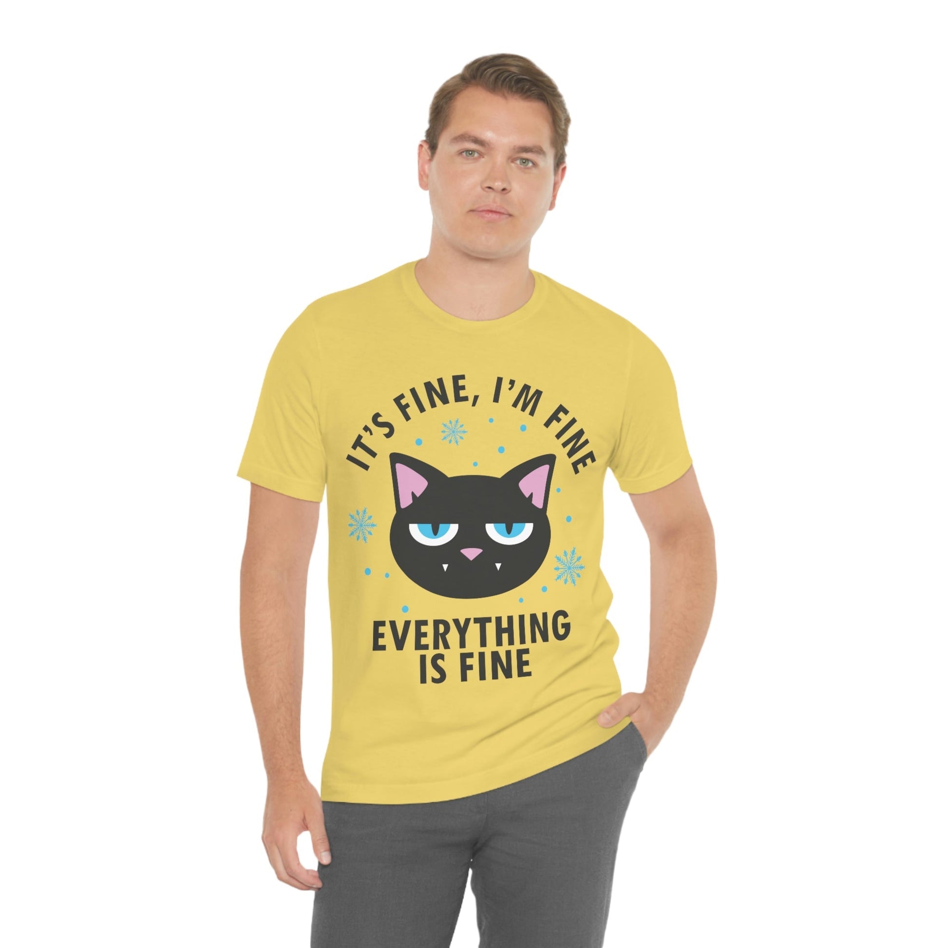 I Am Fine Everything is Fine Funny Cat Meme Quotes Unisex Jersey Short Sleeve T-Shirt Ichaku [Perfect Gifts Selection]