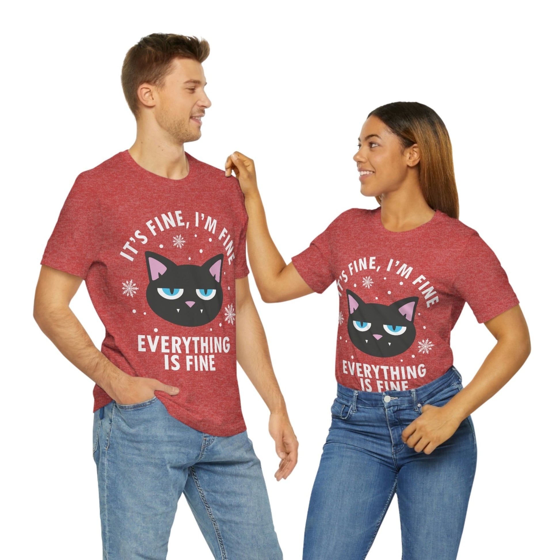 I Am Fine Everything is Fine Funny Cat Meme Quotes Unisex Jersey Short Sleeve T-Shirt Ichaku [Perfect Gifts Selection]