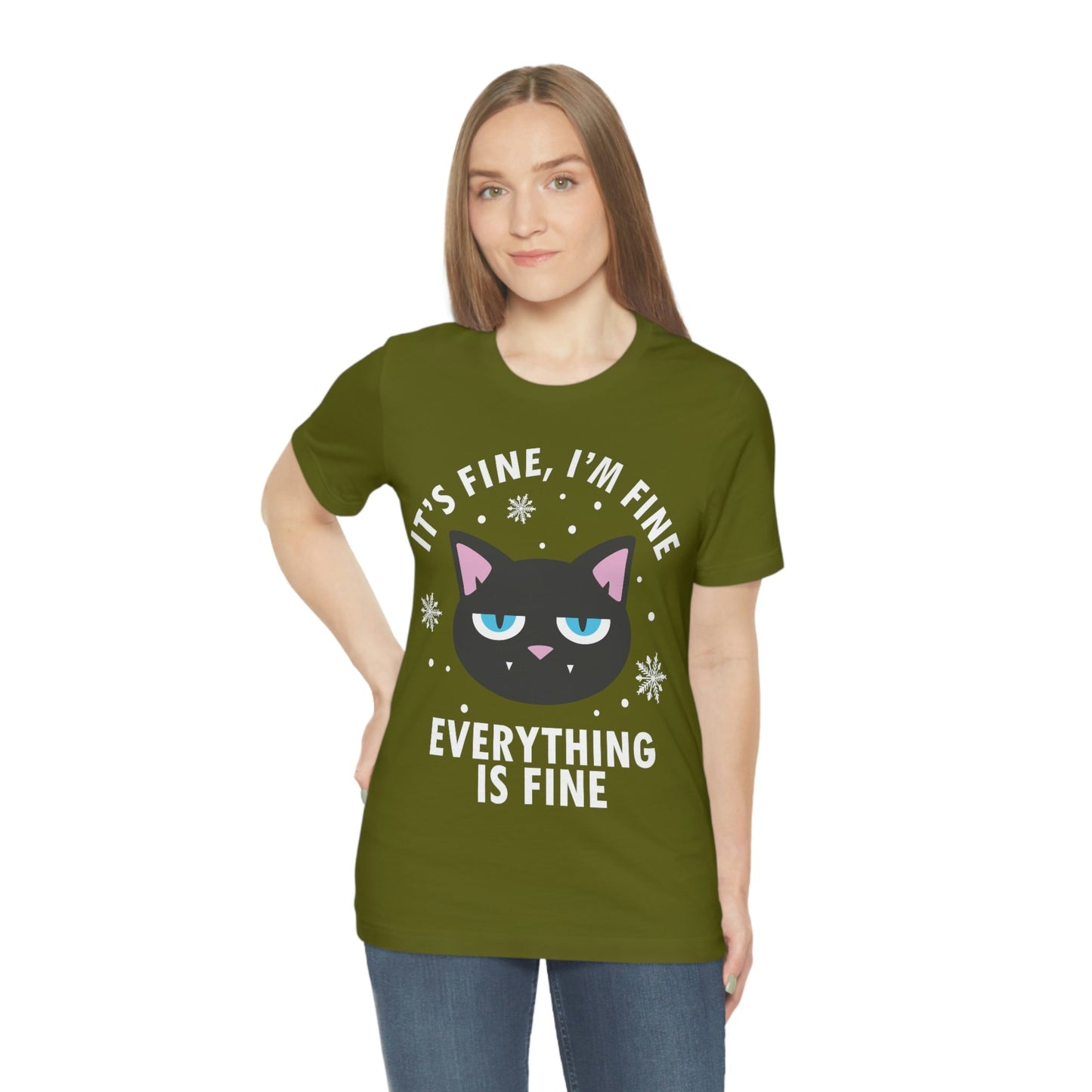 I Am Fine Everything is Fine Funny Cat Meme Quotes Unisex Jersey Short Sleeve T-Shirt Ichaku [Perfect Gifts Selection]