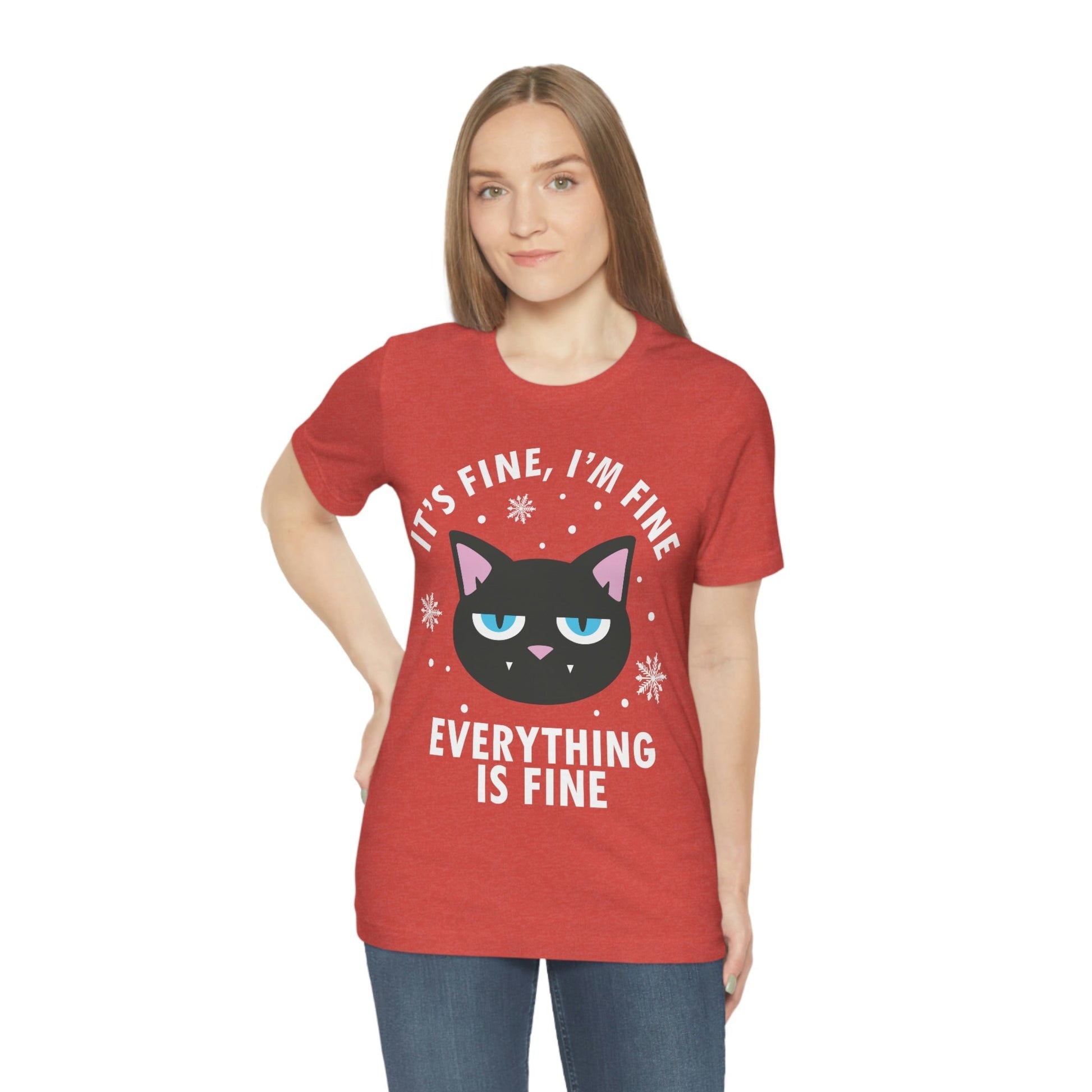 I Am Fine Everything is Fine Funny Cat Meme Quotes Unisex Jersey Short Sleeve T-Shirt Ichaku [Perfect Gifts Selection]