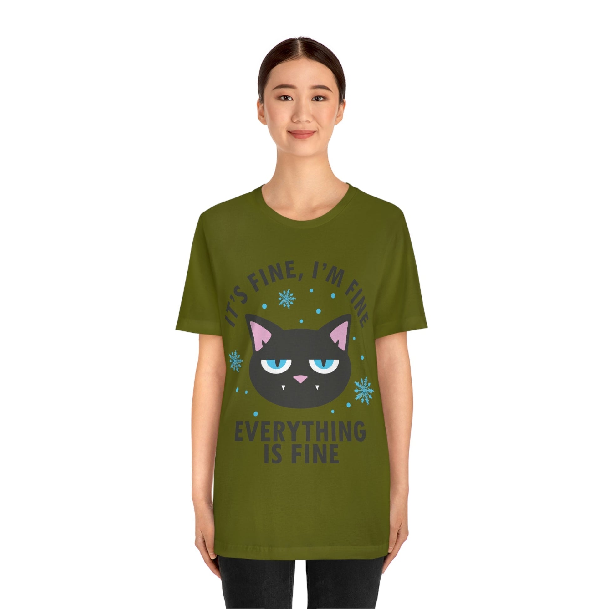 I Am Fine Everything is Fine Funny Cat Meme Quotes Unisex Jersey Short Sleeve T-Shirt Ichaku [Perfect Gifts Selection]