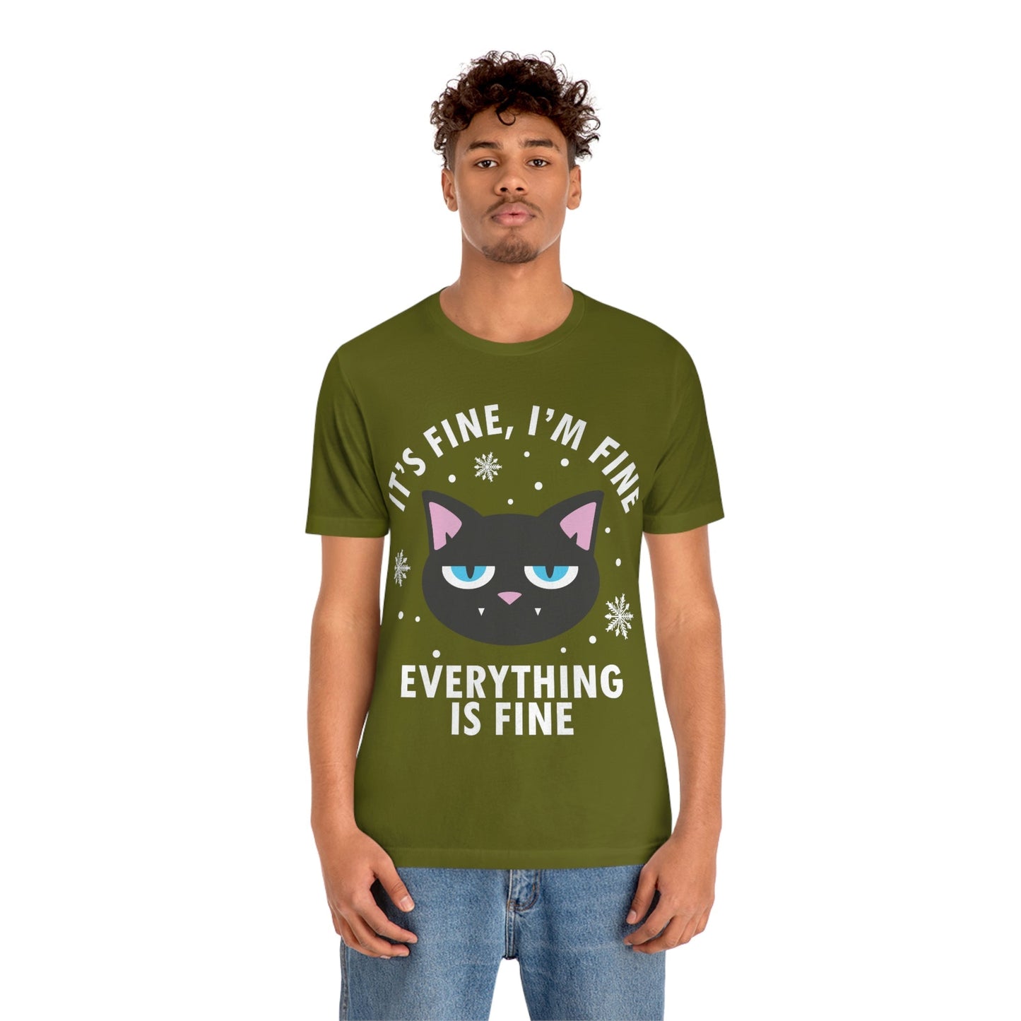 I Am Fine Everything is Fine Funny Cat Meme Quotes Unisex Jersey Short Sleeve T-Shirt Ichaku [Perfect Gifts Selection]