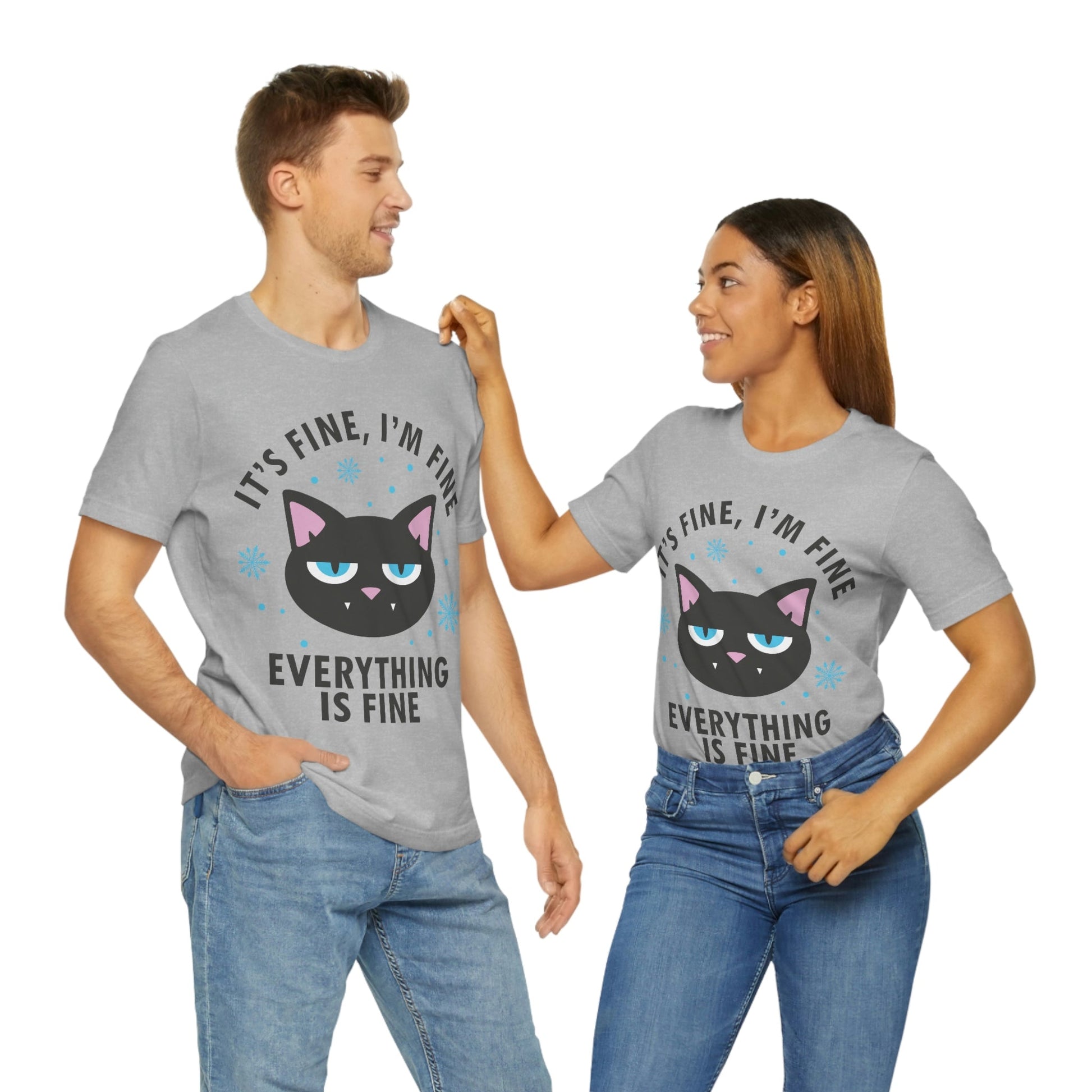 I Am Fine Everything is Fine Funny Cat Meme Quotes Unisex Jersey Short Sleeve T-Shirt Ichaku [Perfect Gifts Selection]