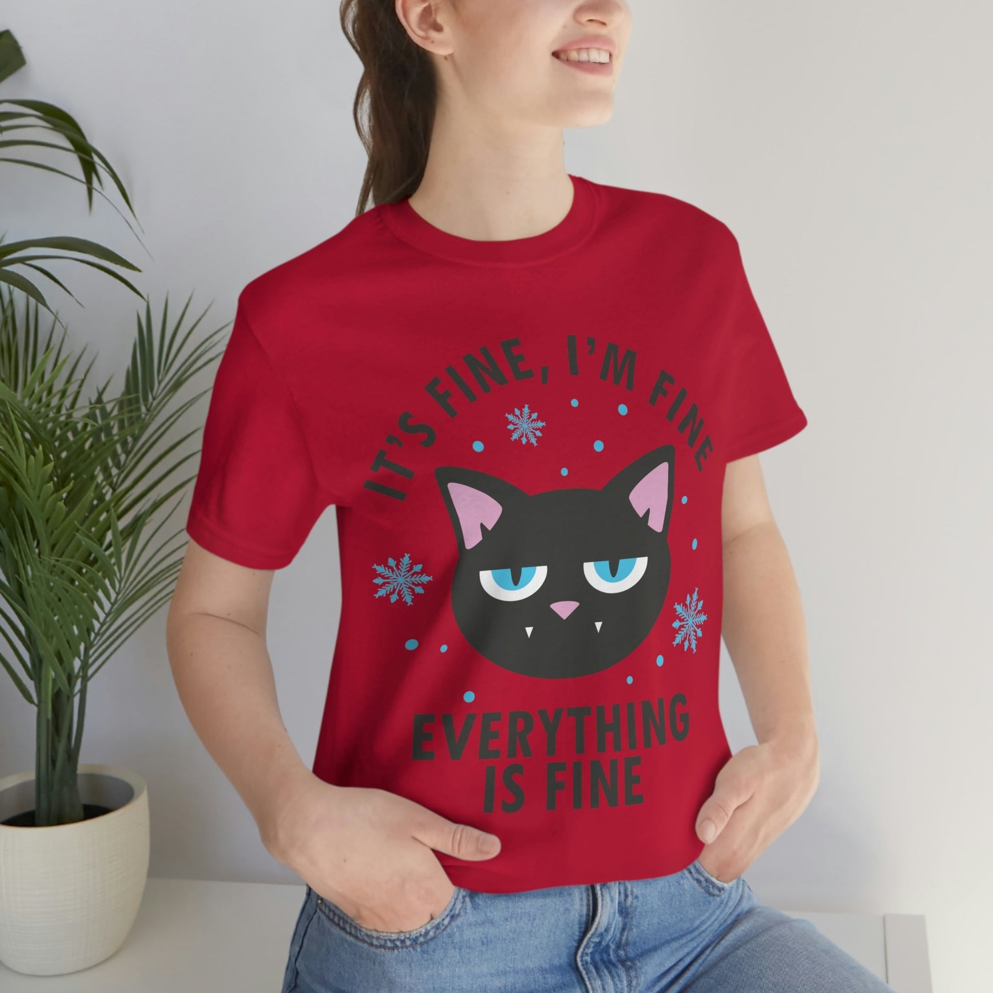 I Am Fine Everything is Fine Funny Cat Meme Quotes Unisex Jersey Short Sleeve T-Shirt Ichaku [Perfect Gifts Selection]