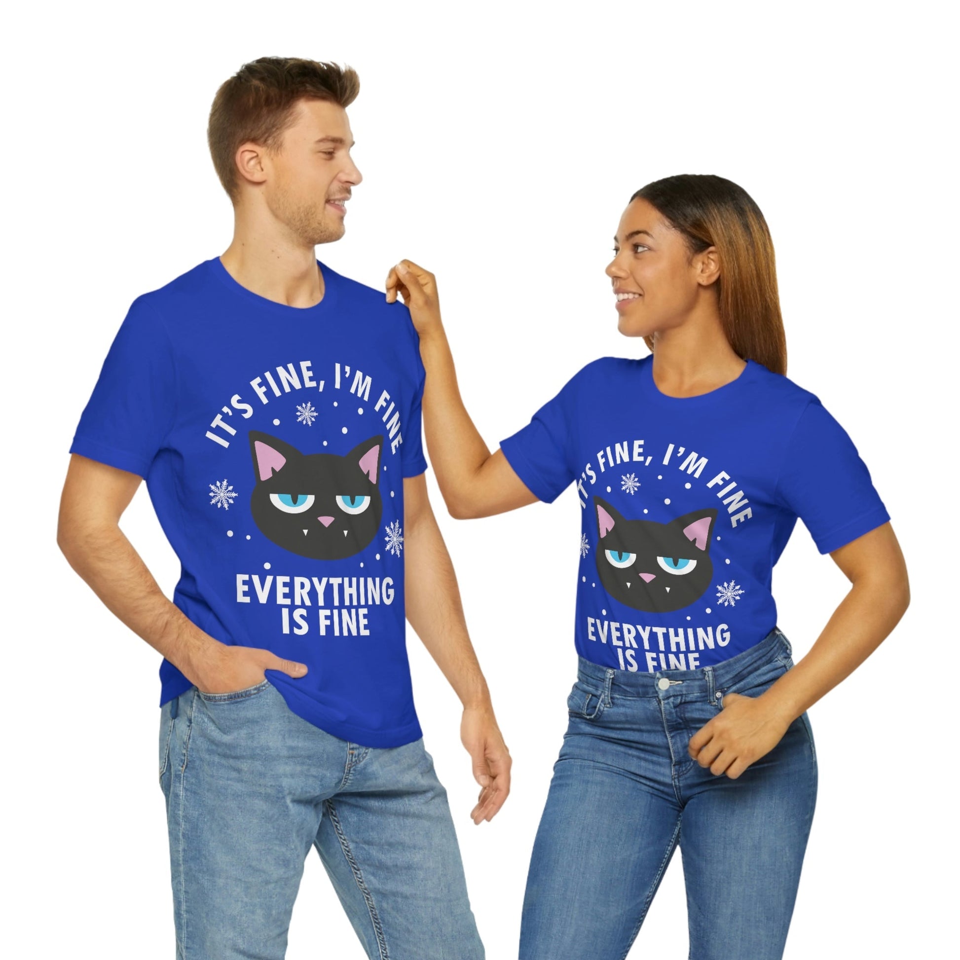 I Am Fine Everything is Fine Funny Cat Meme Quotes Unisex Jersey Short Sleeve T-Shirt Ichaku [Perfect Gifts Selection]