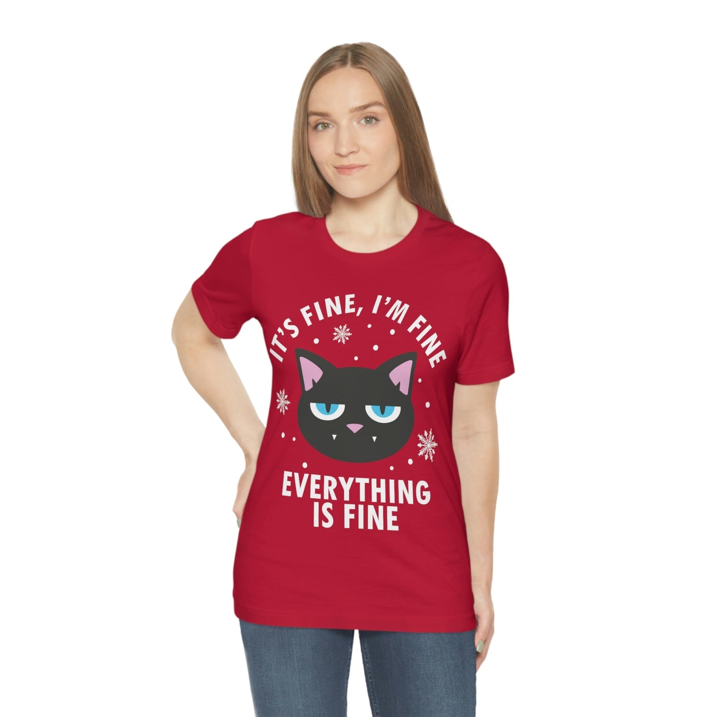 I Am Fine Everything is Fine Funny Cat Meme Quotes Unisex Jersey Short Sleeve T-Shirt Ichaku [Perfect Gifts Selection]