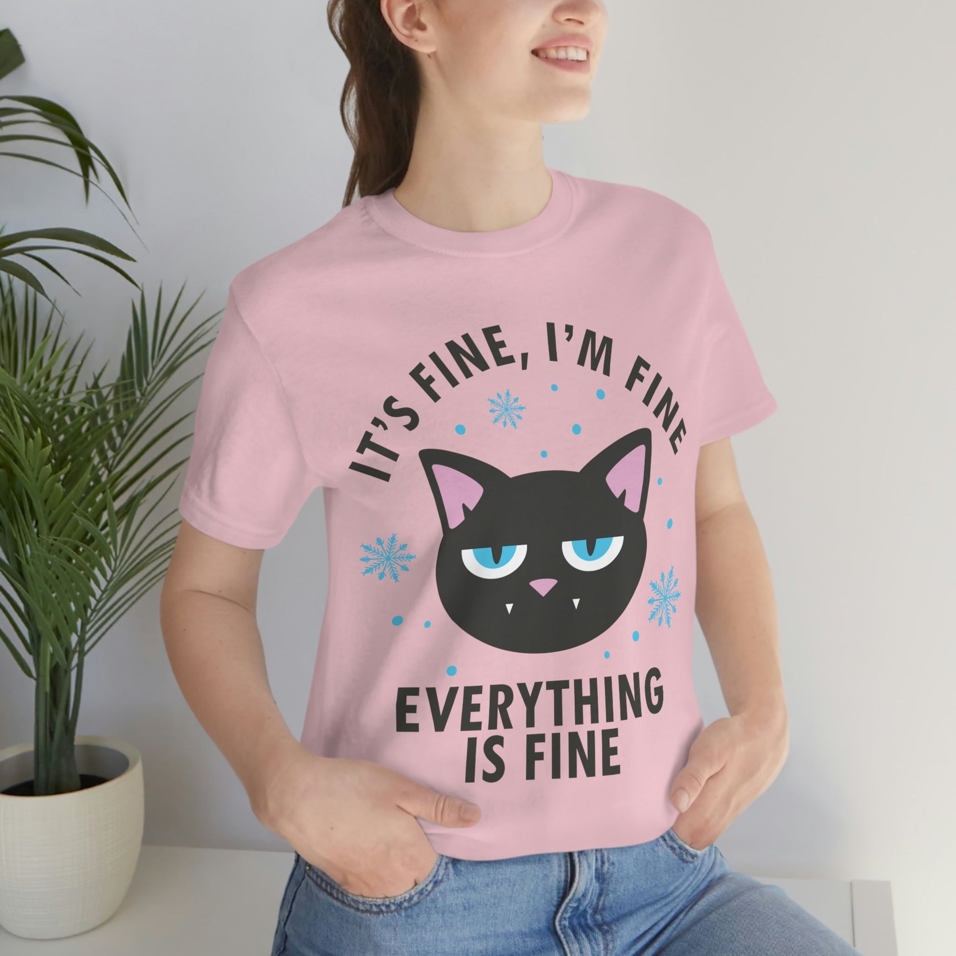 I Am Fine Everything is Fine Funny Cat Meme Quotes Unisex Jersey Short Sleeve T-Shirt Ichaku [Perfect Gifts Selection]