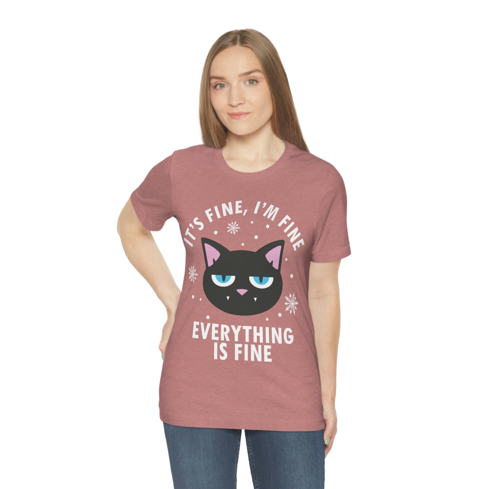 I Am Fine Everything is Fine Funny Cat Meme Quotes Unisex Jersey Short Sleeve T-Shirt Ichaku [Perfect Gifts Selection]