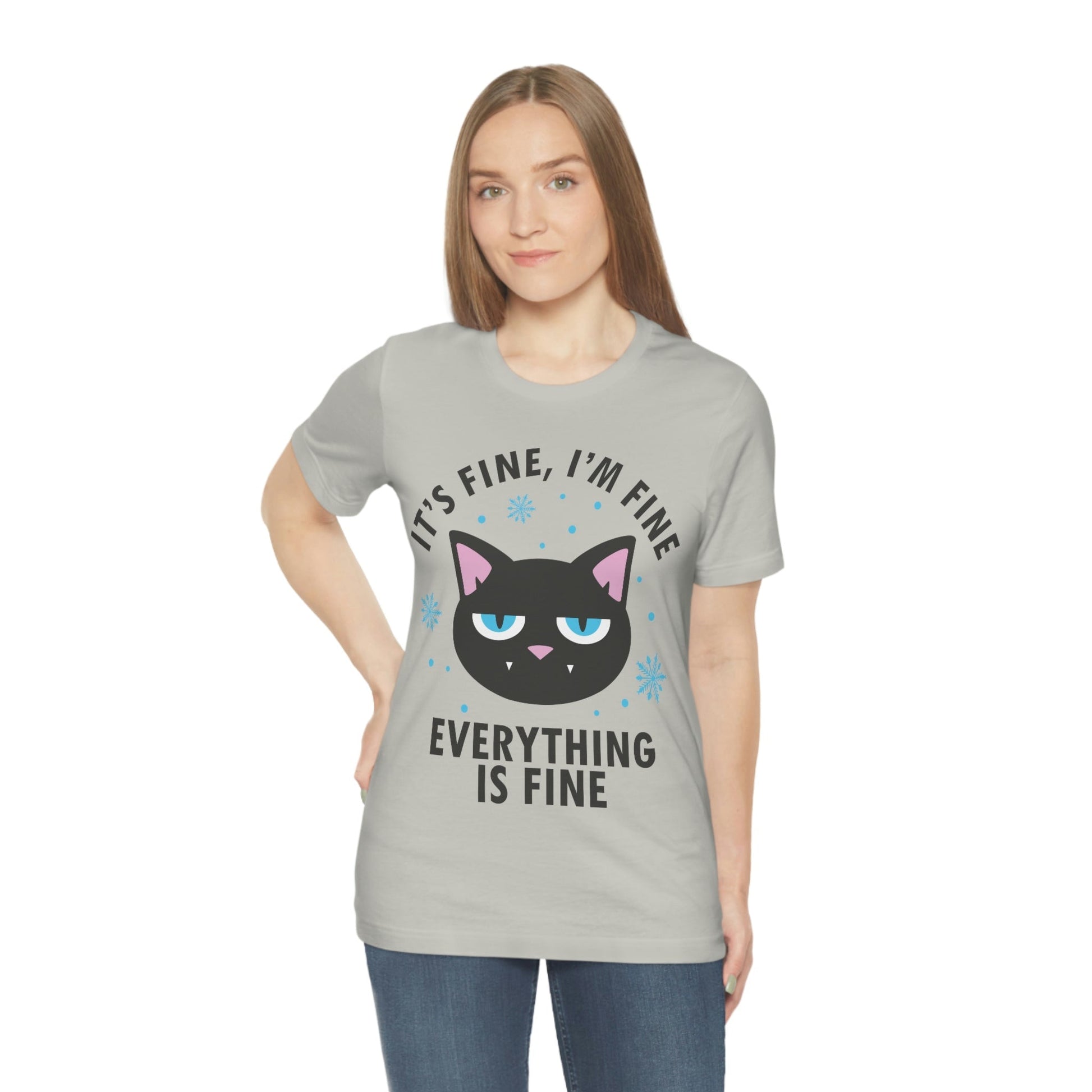 I Am Fine Everything is Fine Funny Cat Meme Quotes Unisex Jersey Short Sleeve T-Shirt Ichaku [Perfect Gifts Selection]