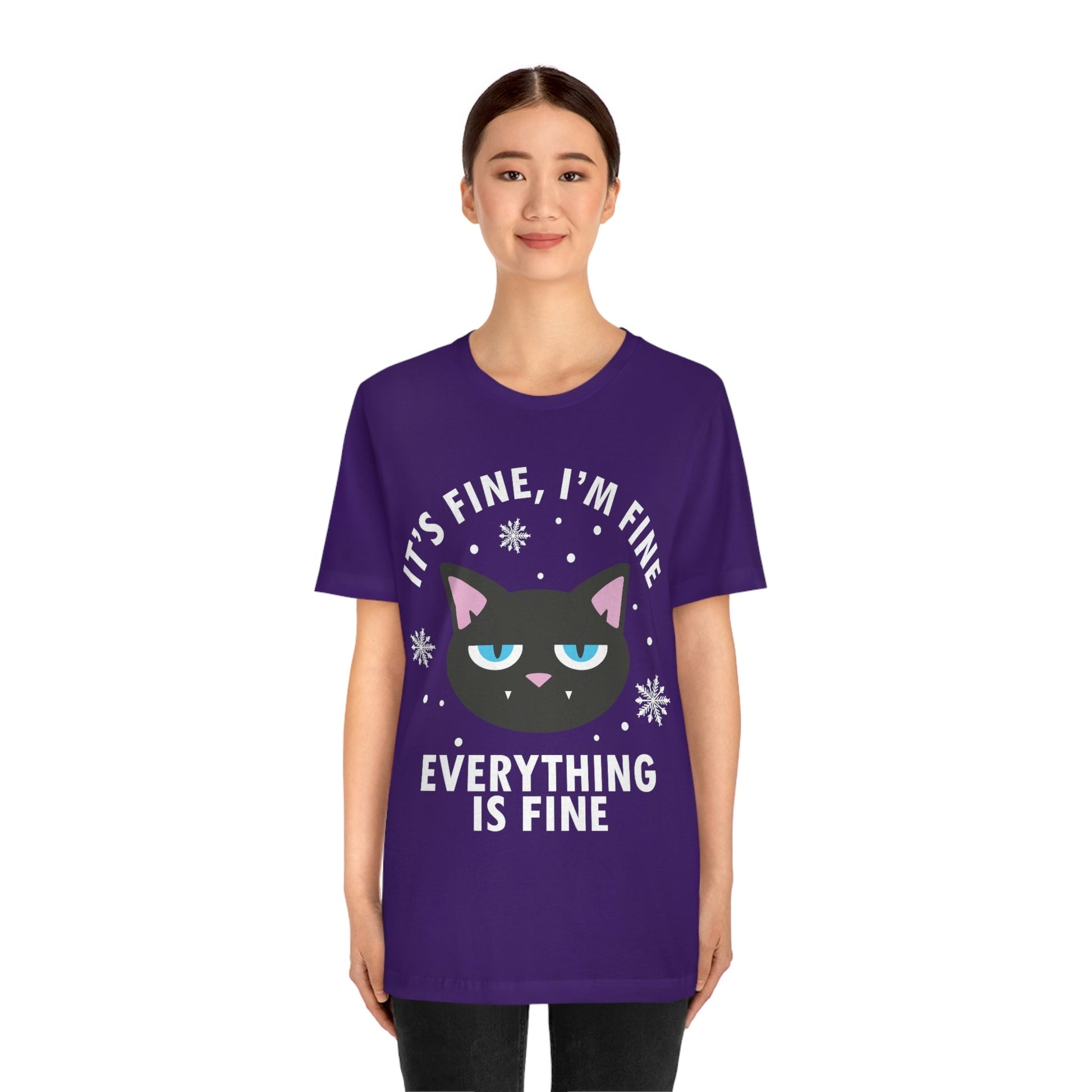 I Am Fine Everything is Fine Funny Cat Meme Quotes Unisex Jersey Short Sleeve T-Shirt Ichaku [Perfect Gifts Selection]