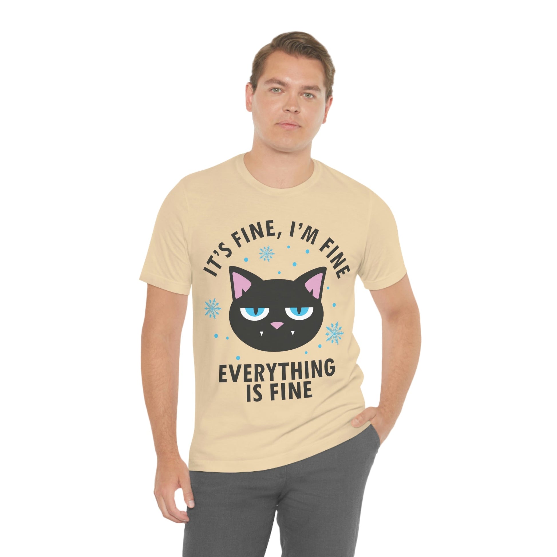 I Am Fine Everything is Fine Funny Cat Meme Quotes Unisex Jersey Short Sleeve T-Shirt Ichaku [Perfect Gifts Selection]