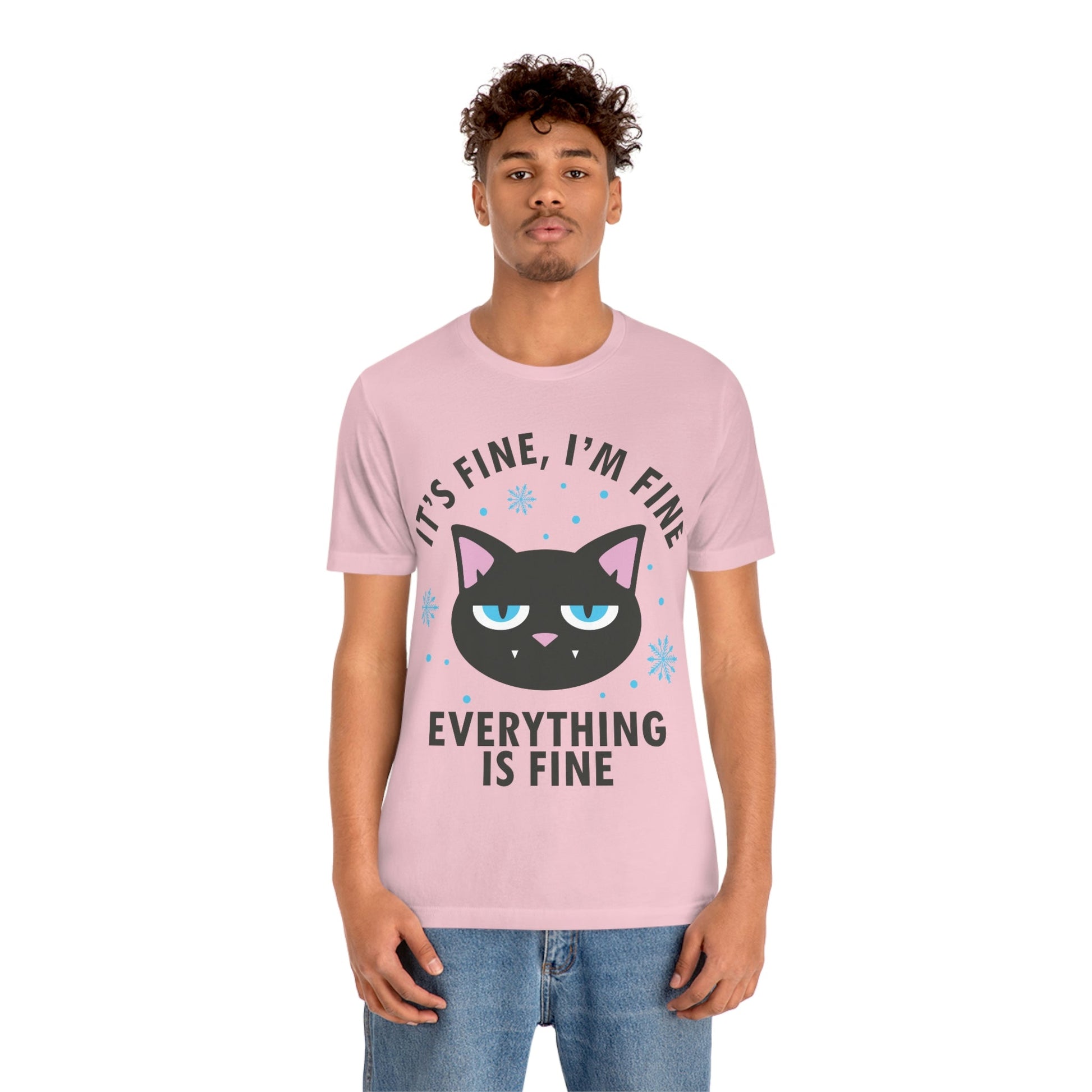 I Am Fine Everything is Fine Funny Cat Meme Quotes Unisex Jersey Short Sleeve T-Shirt Ichaku [Perfect Gifts Selection]