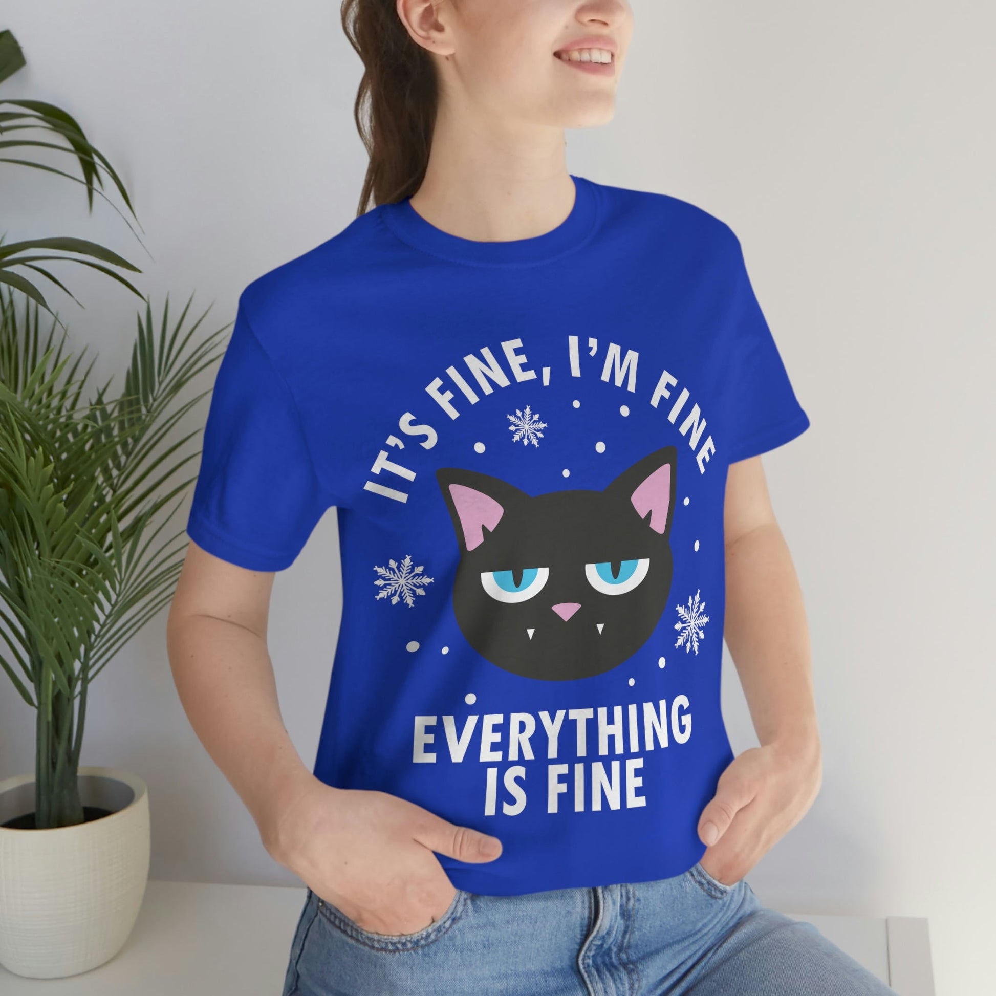 I Am Fine Everything is Fine Funny Cat Meme Quotes Unisex Jersey Short Sleeve T-Shirt Ichaku [Perfect Gifts Selection]