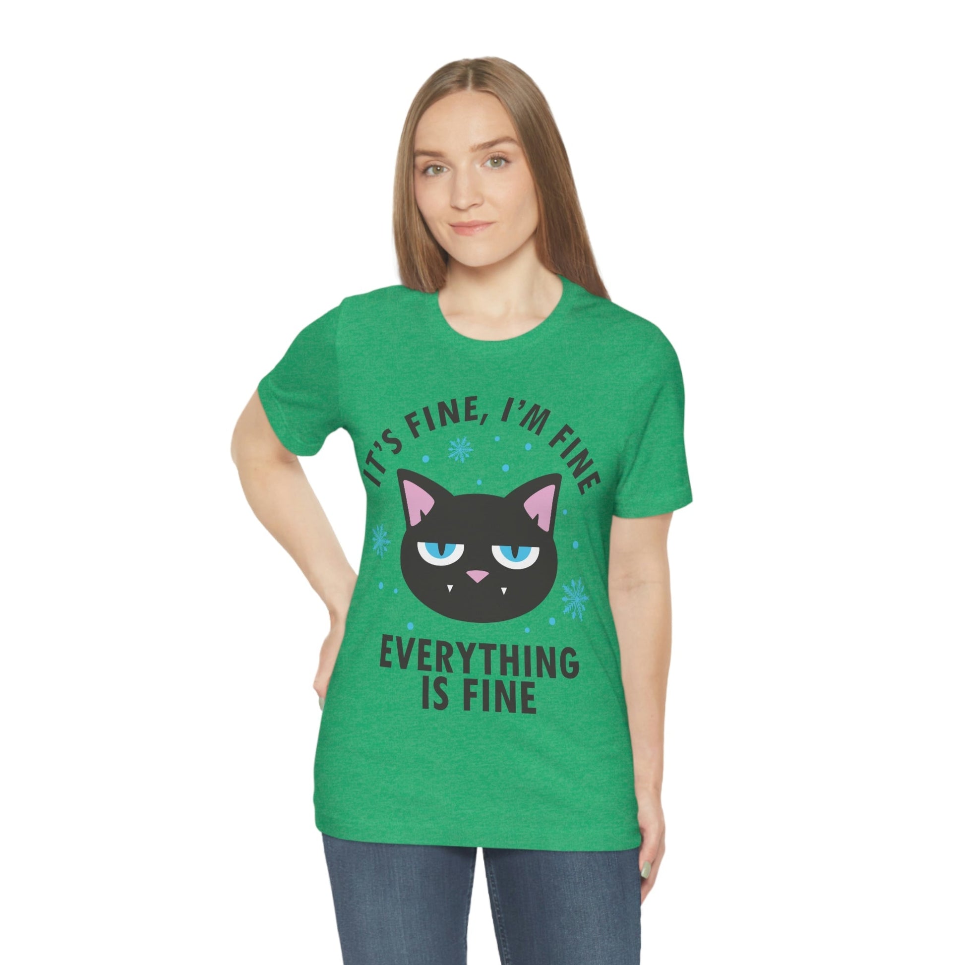 I Am Fine Everything is Fine Funny Cat Meme Quotes Unisex Jersey Short Sleeve T-Shirt Ichaku [Perfect Gifts Selection]