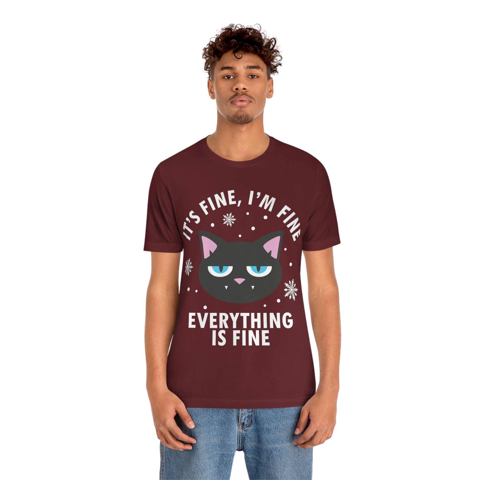 I Am Fine Everything is Fine Funny Cat Meme Quotes Unisex Jersey Short Sleeve T-Shirt Ichaku [Perfect Gifts Selection]