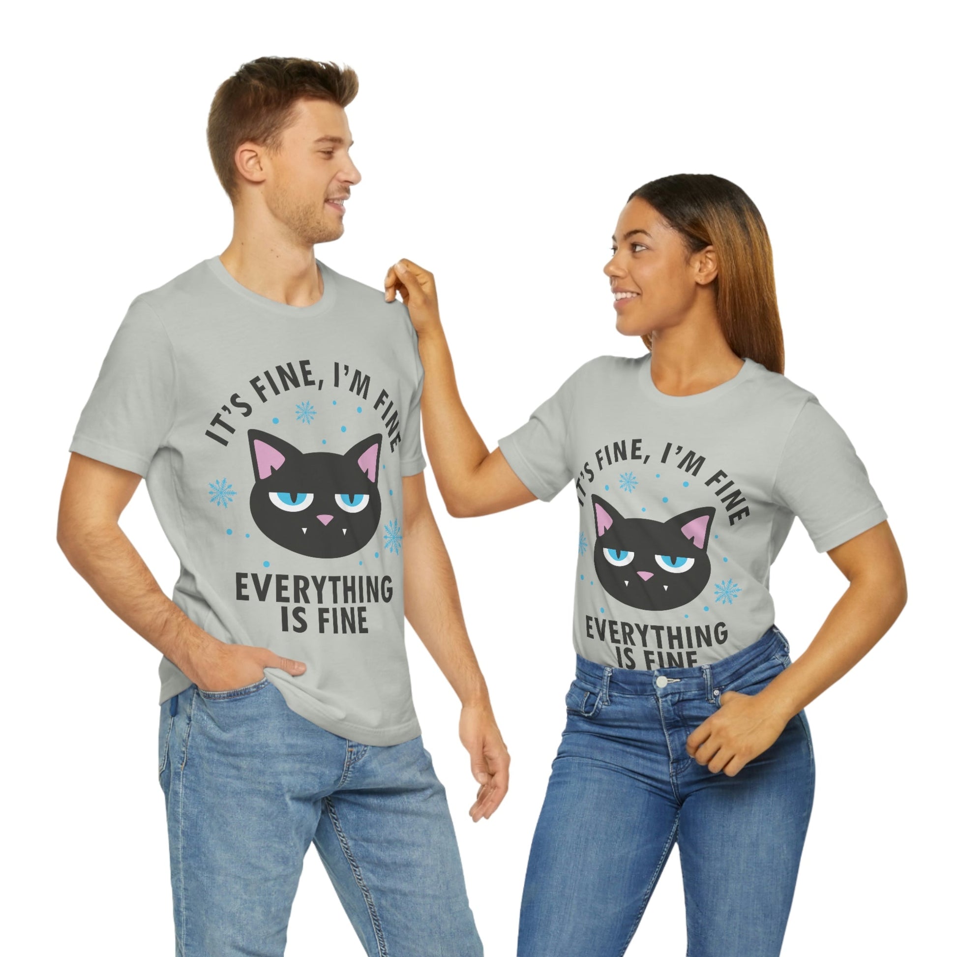 I Am Fine Everything is Fine Funny Cat Meme Quotes Unisex Jersey Short Sleeve T-Shirt Ichaku [Perfect Gifts Selection]